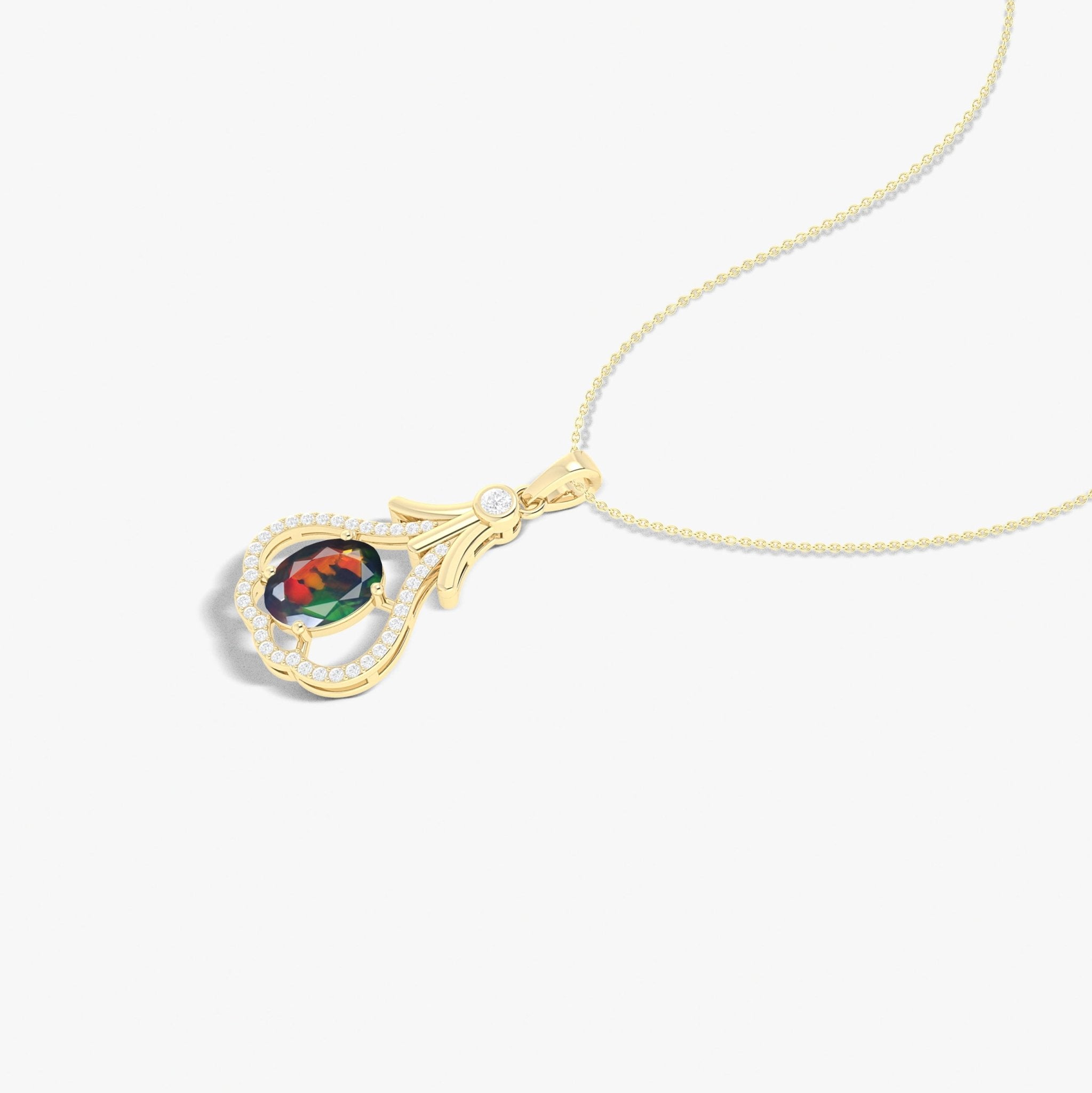 Designer Tear Drop Style Chain Pendant Necklace Natural Black Opal in Silver - Goodstone Jewels