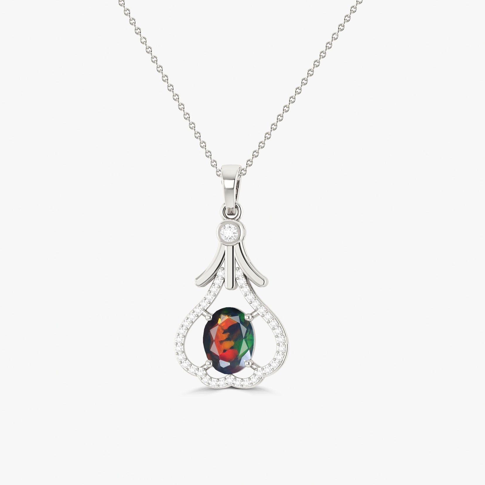 Designer Tear Drop Style Chain Pendant Necklace Natural Black Opal in Silver - Goodstone Jewels