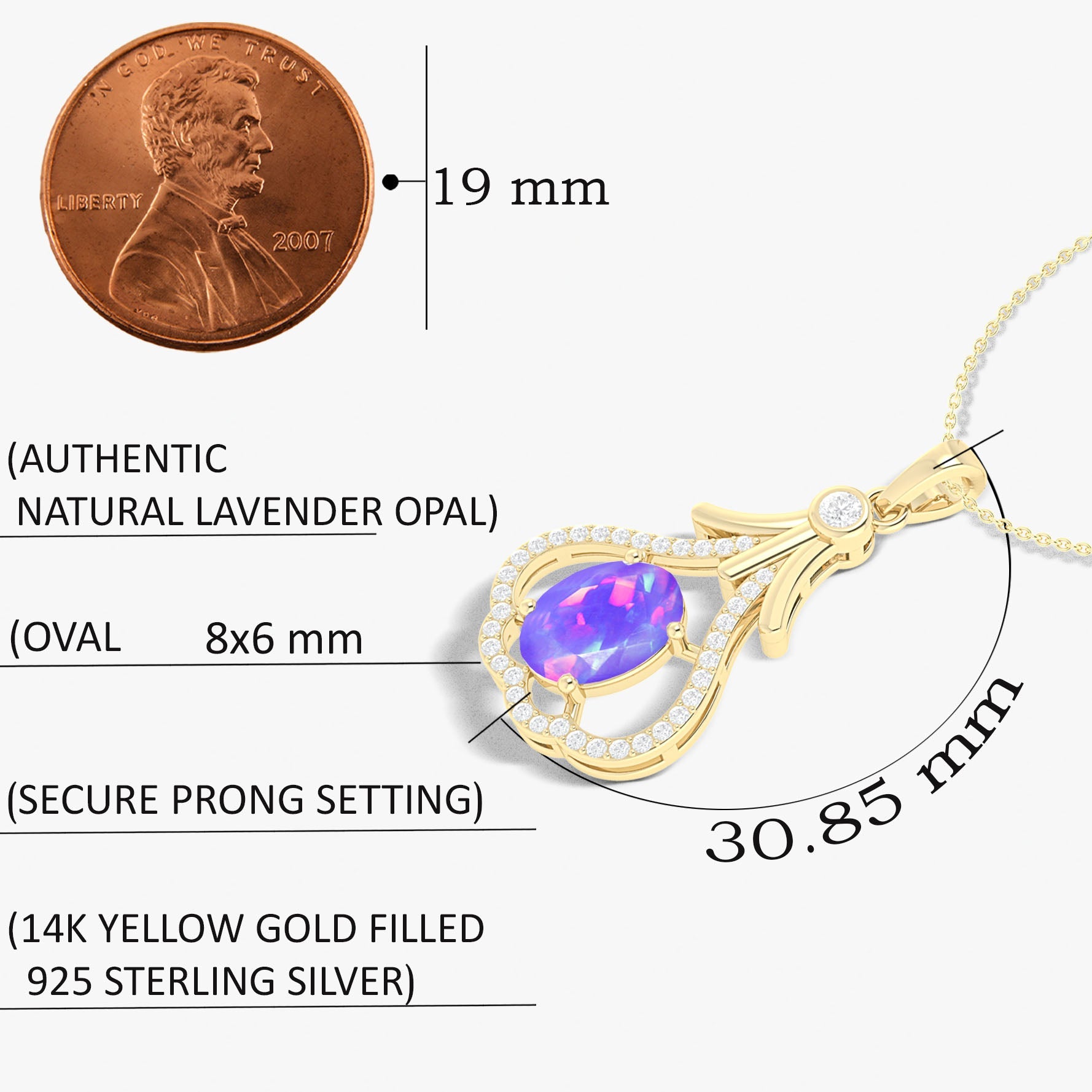 Designer Tear Drop Style Chain Pendant Necklace Natural Lavender Opal in Silver - Goodstone Jewels