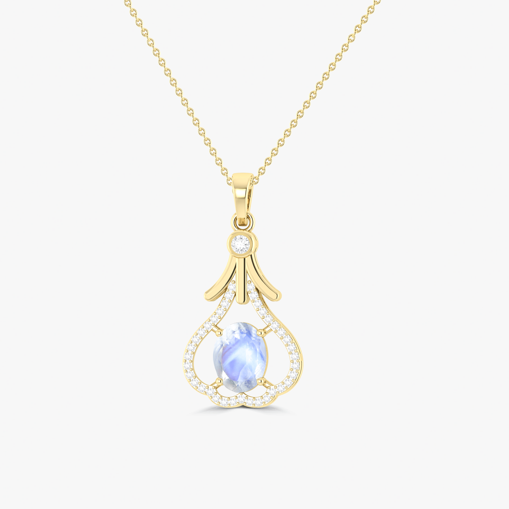 Designer Tear Drop Style Chain Pendant Necklace Natural Moonstone in Silver - Goodstone Jewels