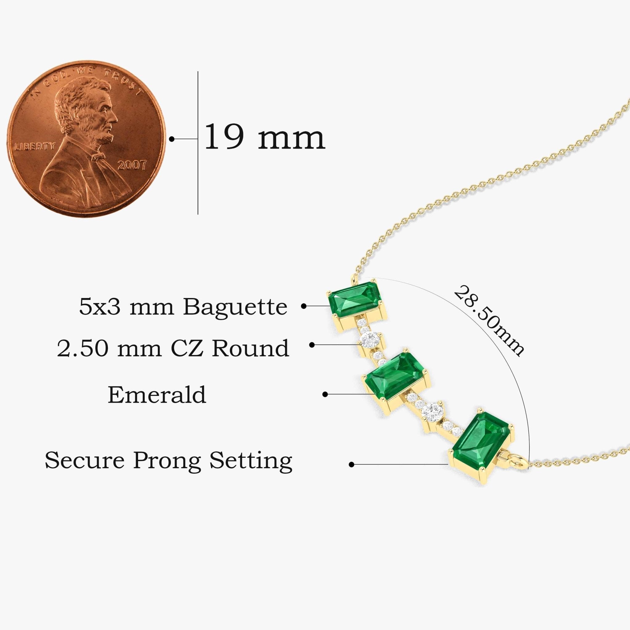 Emerald Baguette Gemstone Bar Pendant - Goodstone Jewels