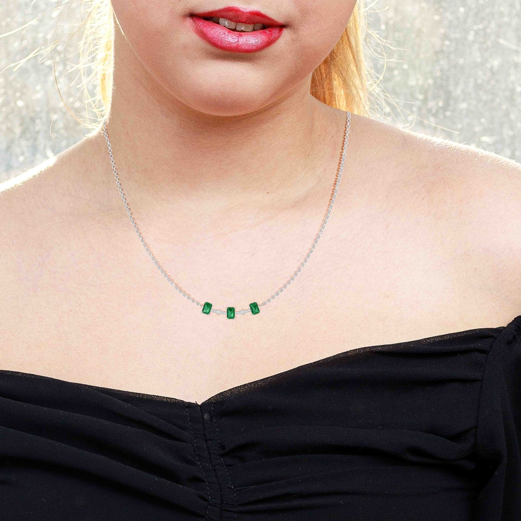 Emerald Baguette Gemstone Bar Pendant - Goodstone Jewels