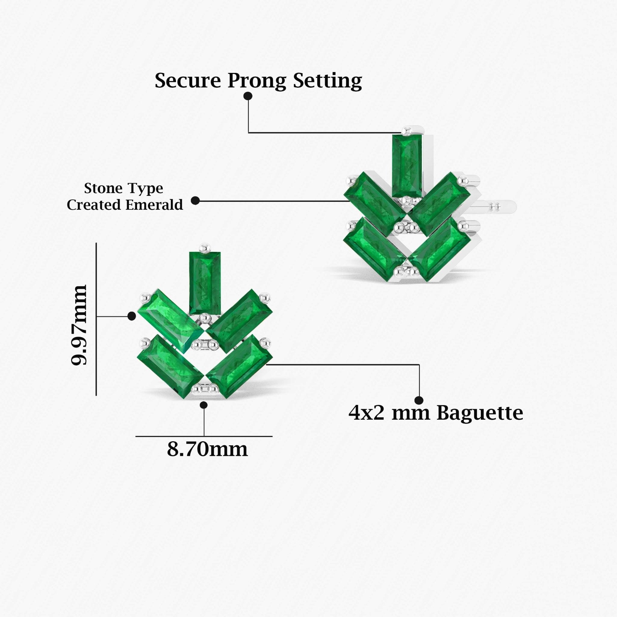 Emerald Baguette Stone Stud Earring - Goodstone Jewels