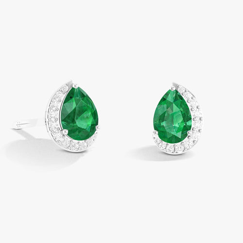 Emerald Gemstone Pear Design Stud Earring