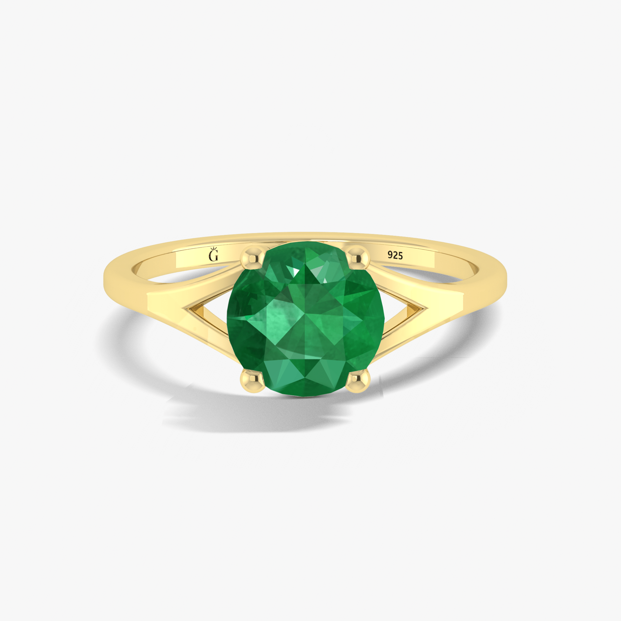 Natural Emerald Engagement & Wedding Round Faceted Gemstone Statement Ring  in Yellow Gold Filled or 925 Sterling Silver