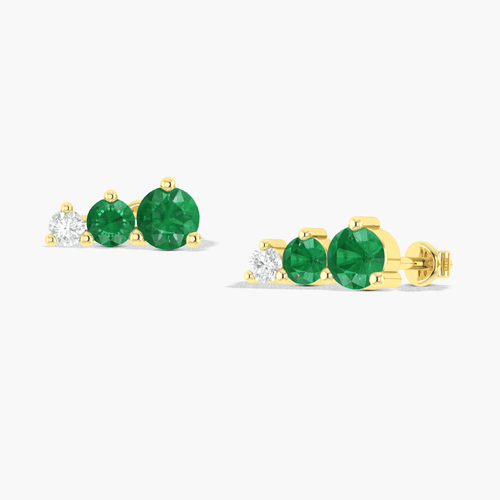 Emerald Three Round Gemstone Stud Earring