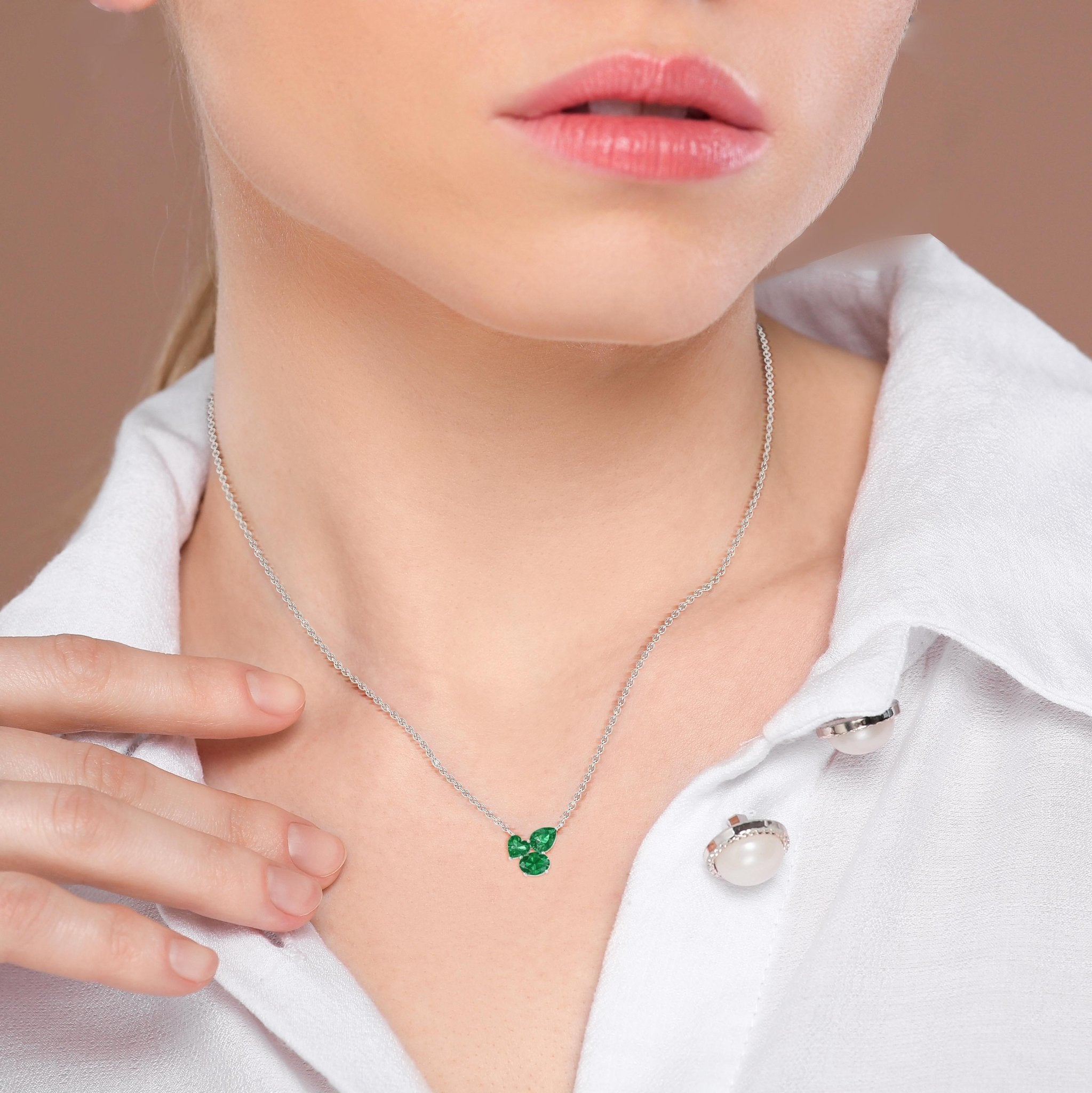 Emerald Three Stone Pendant Jewelry - Goodstone Jewels