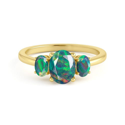 Elegant Three Stone Black Opal Engagement Rings