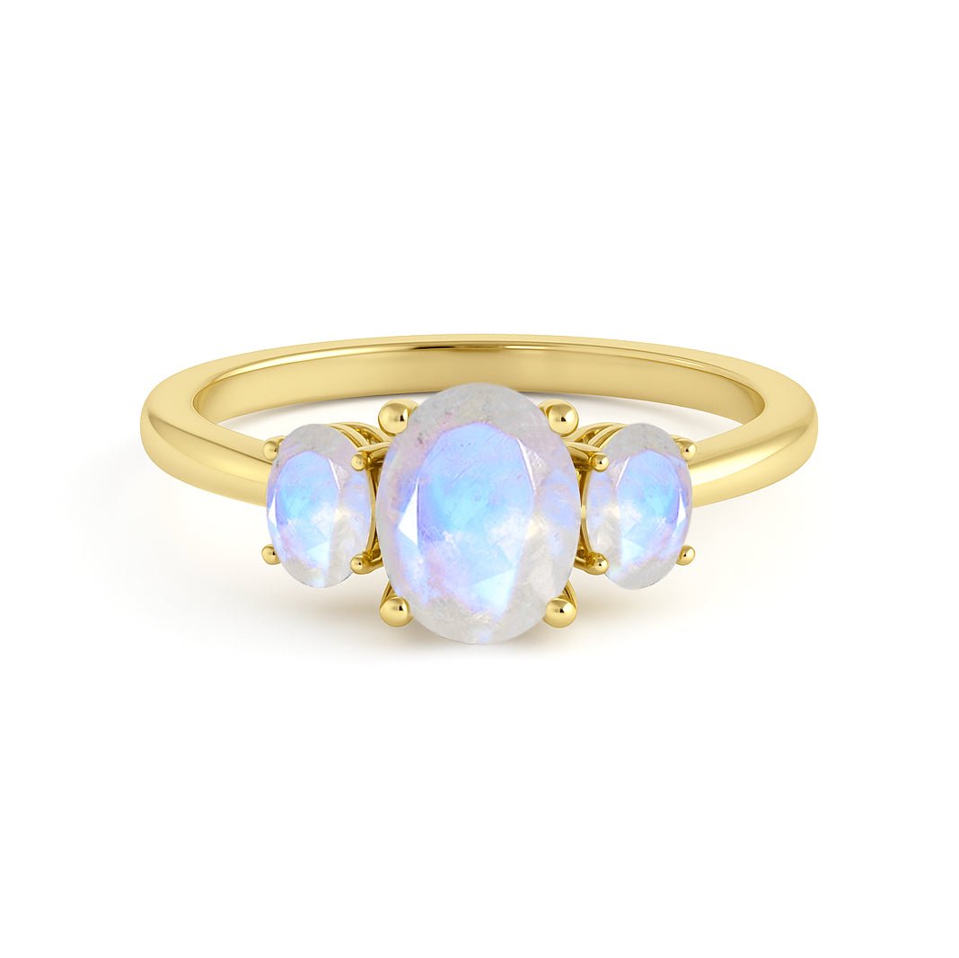 Engagement Wedding Three Stone Rings with Natural Moonstone - Goodstone Jewels