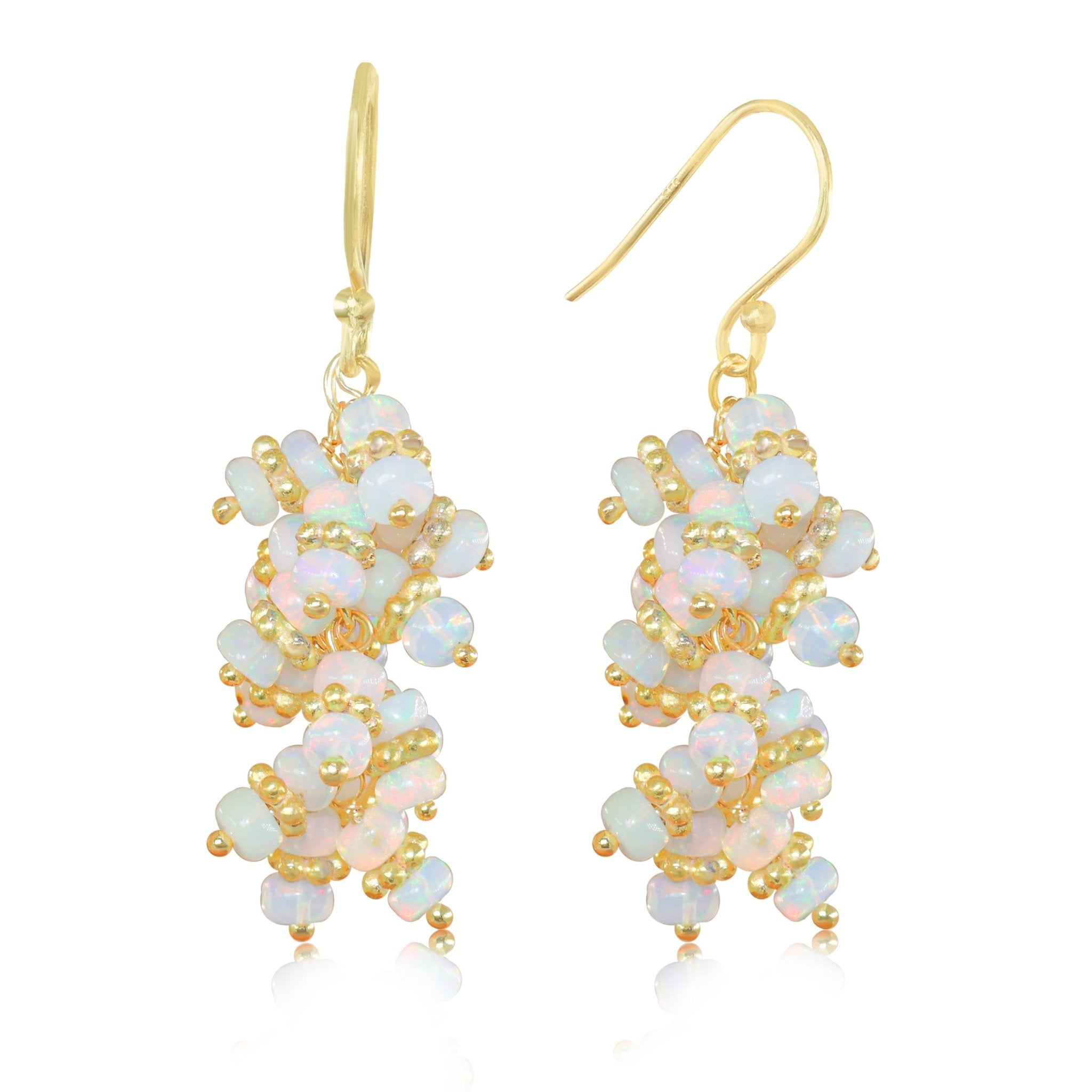 Ethiopian White Opal Beads Chakri Style Cluster Earrings - Goodstone Jewels