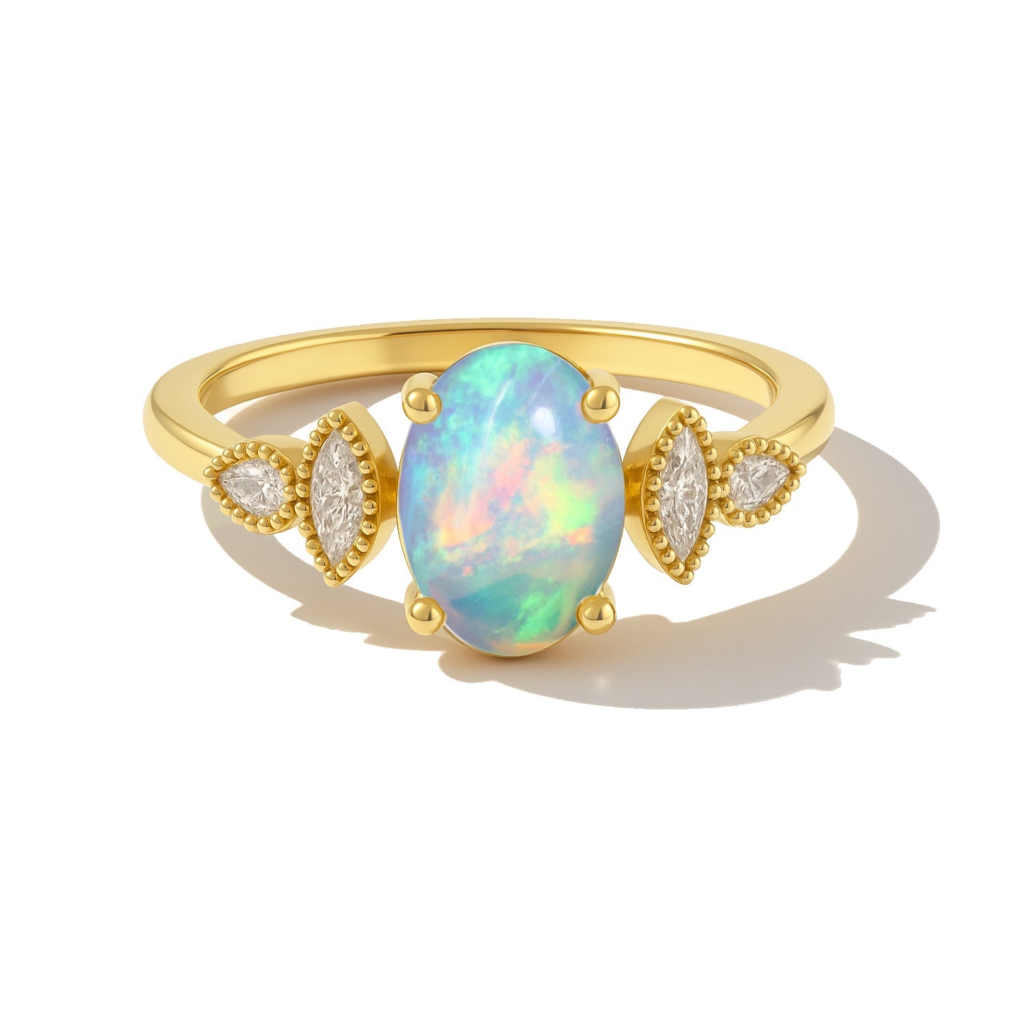 Ethiopian White Opal Gemstone Statement Ring for Her - Goodstone Jewels
