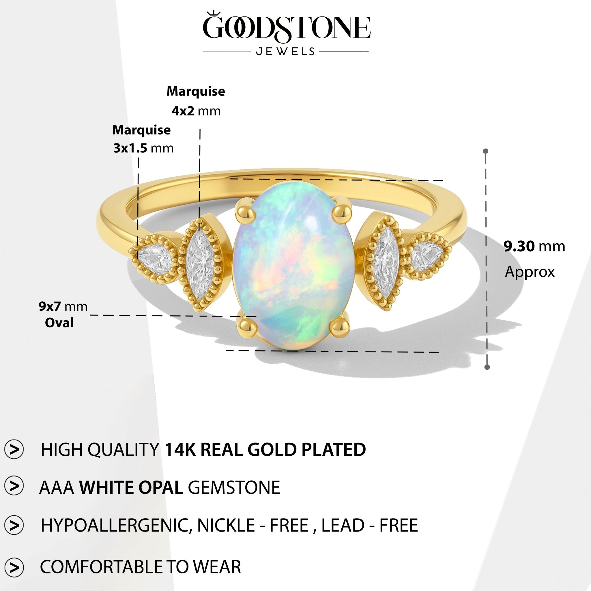 Ethiopian White Opal Gemstone Statement Ring for Her - Goodstone Jewels
