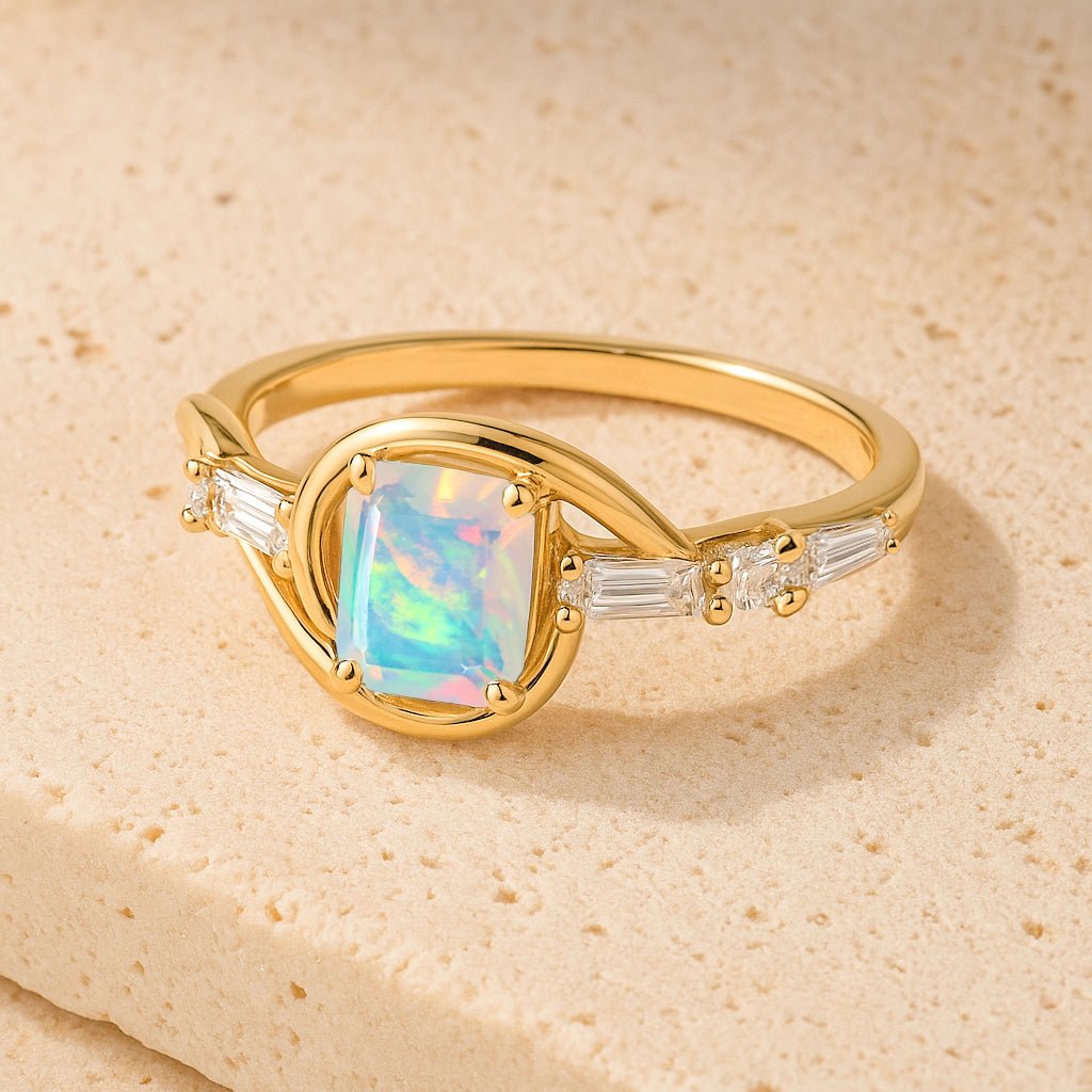 Ethiopian White Opal Gemstone Statement Ring for Women - Goodstone Jewels