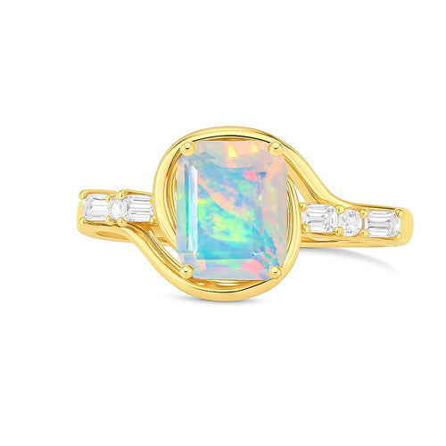 Green Opal Gemstone Ring - Bold Octagon Statement Ring for Women