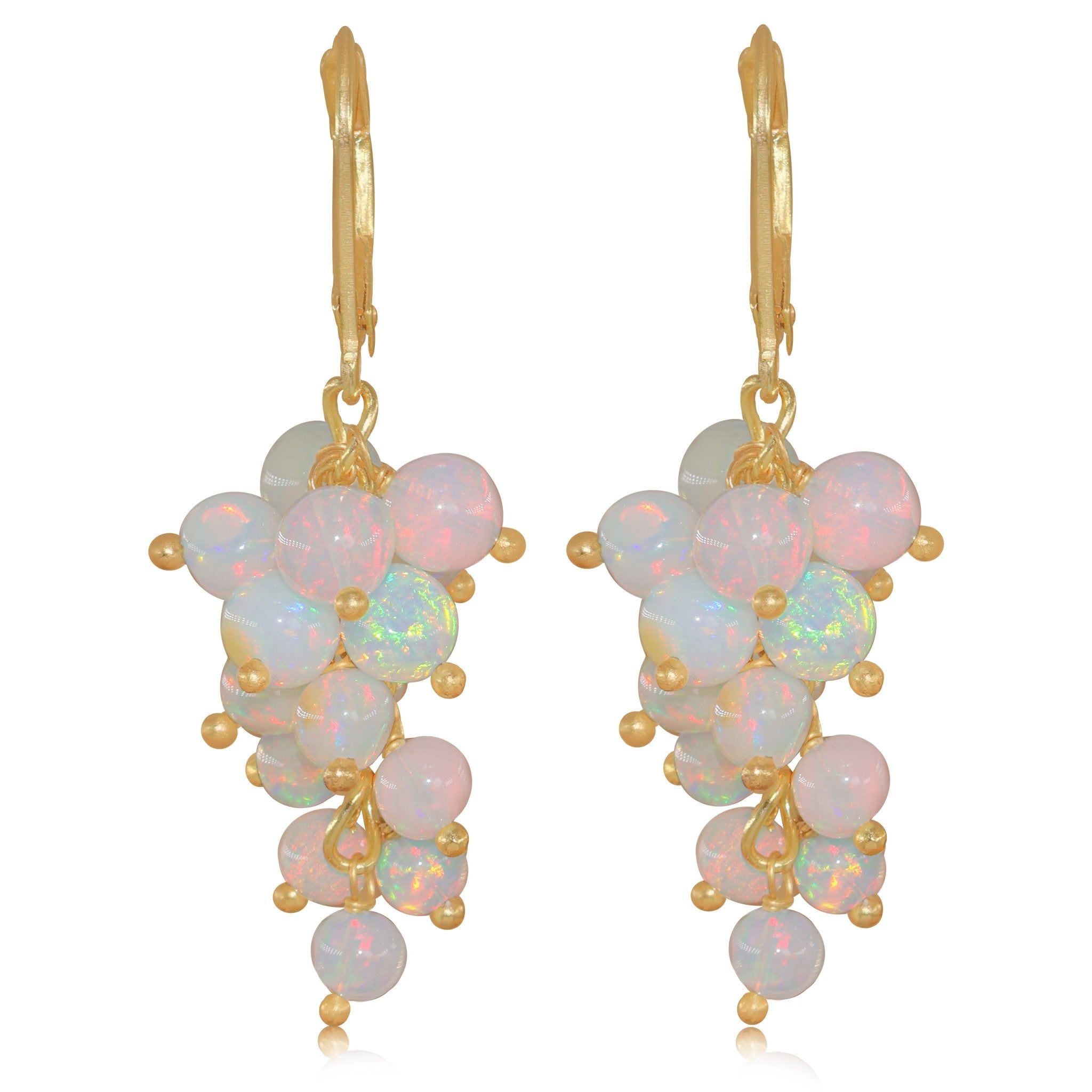 Ethiopian White Opal Round Beads Cluster Earrings for Her - Goodstone Jewels