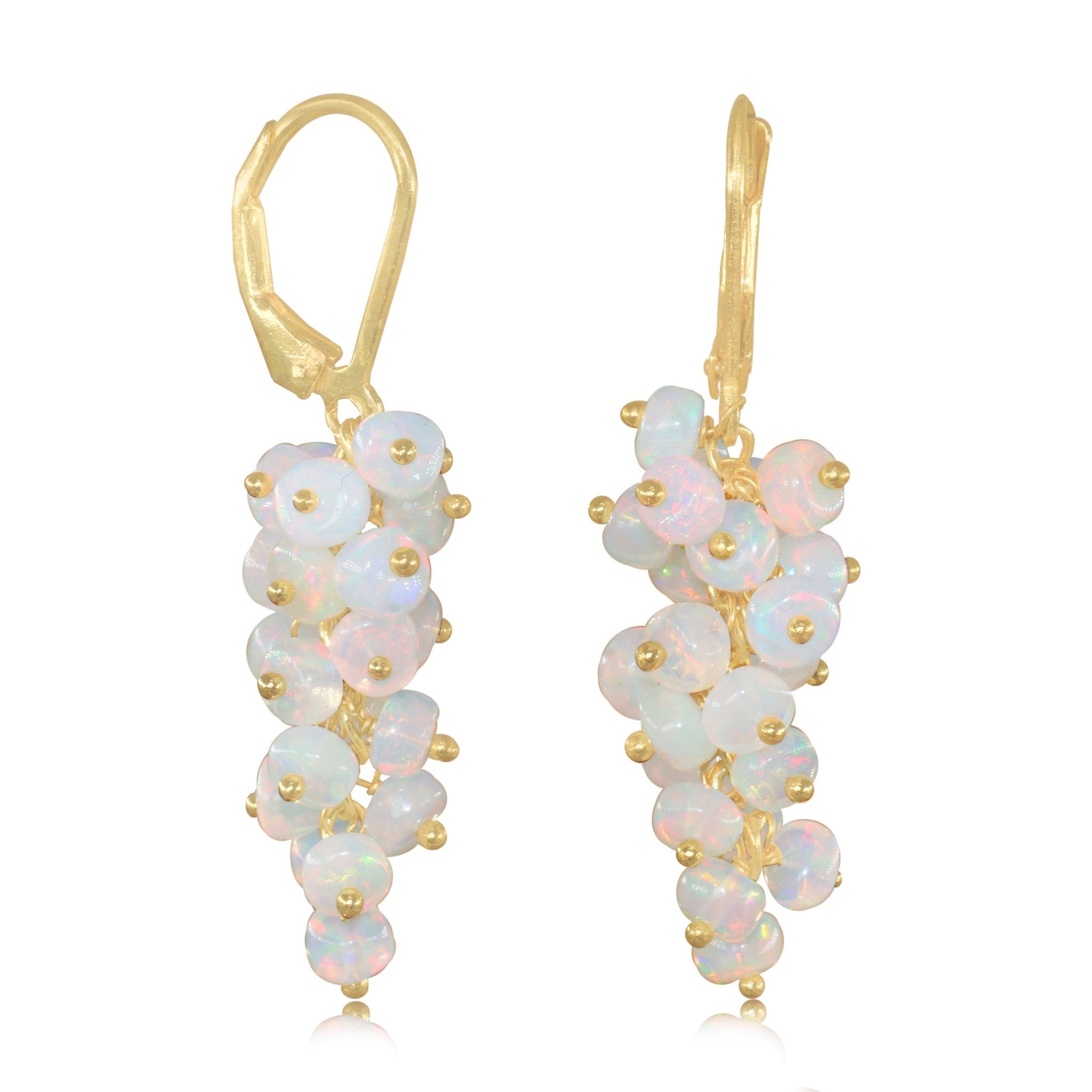 Ethiopian White Opal Smooth Beads Cluster Earrings for Her - Goodstone Jewels