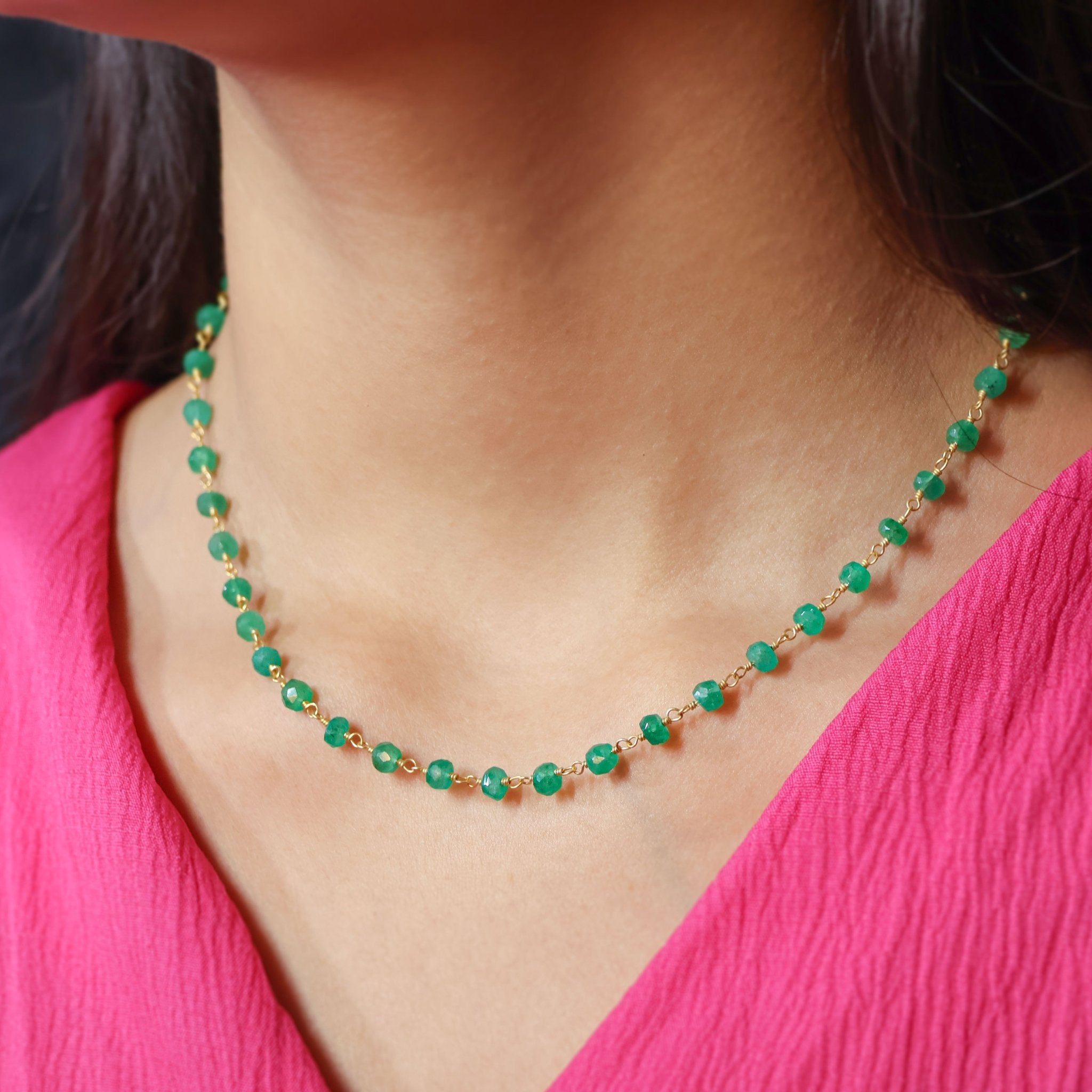 Faceted Emerald Smooth Beads Necklace With 18kt Gold Vermeil For Women - Goodstone Jewels