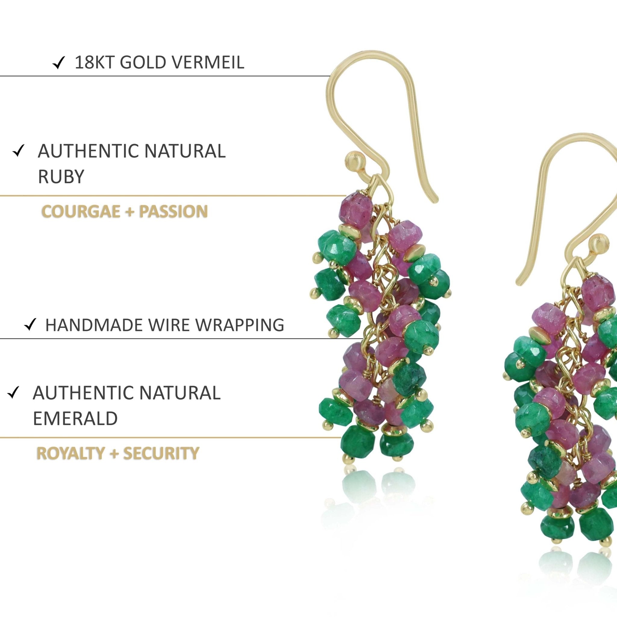 Faceted Natural Emerald Ruby French Hook Beaded Cluster Earrings - Goodstone Jewels