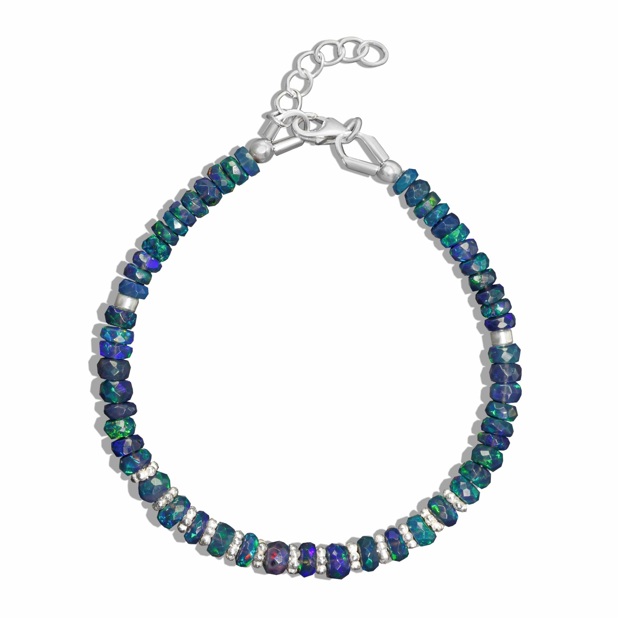 Faceted Separator Natural Black Opal Beaded Handmade Bracelet - Goodstone Jewels