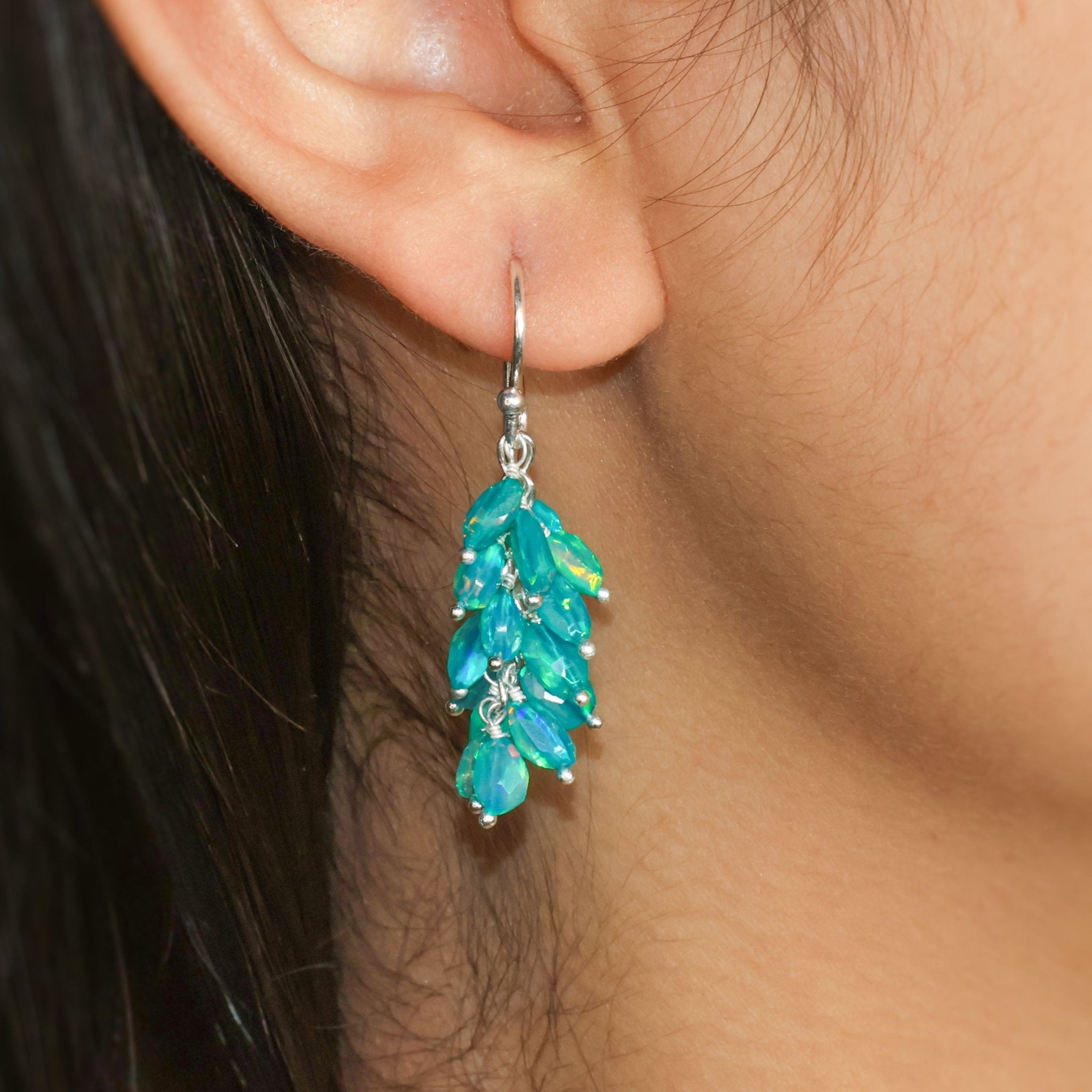 Faceted Tumble Natural Green Opal Beaded Cluster Earrings - Goodstone Jewels