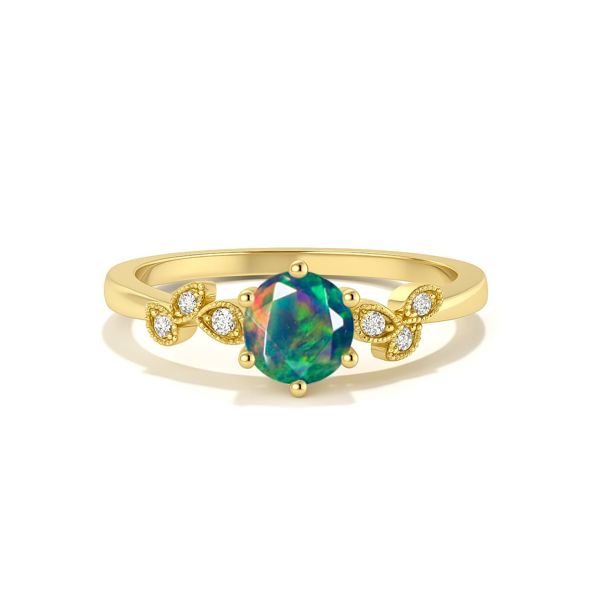 Fire Black Opal and Cubic Zirconia Engagement Classical Solitaire Ring - Goodstone Jewels