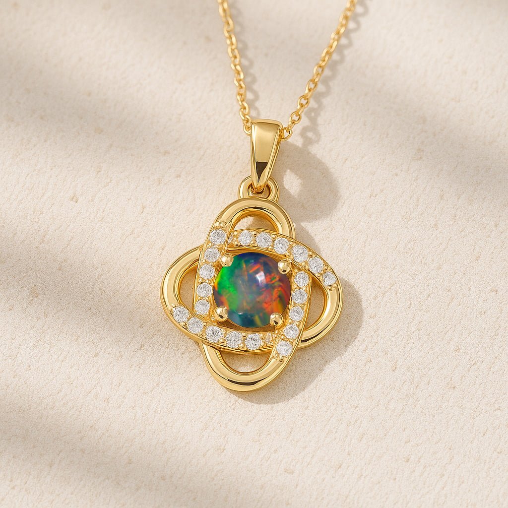Fire Black Opal Gemstone Statement Pendant Necklace - Goodstone Jewels
