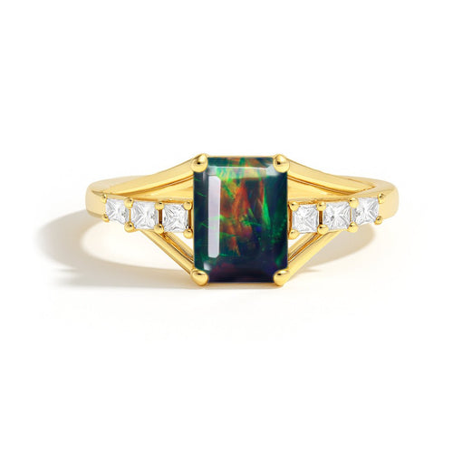 Black Opal Gemstone Statement Solitaire Ring in Sterling Silver