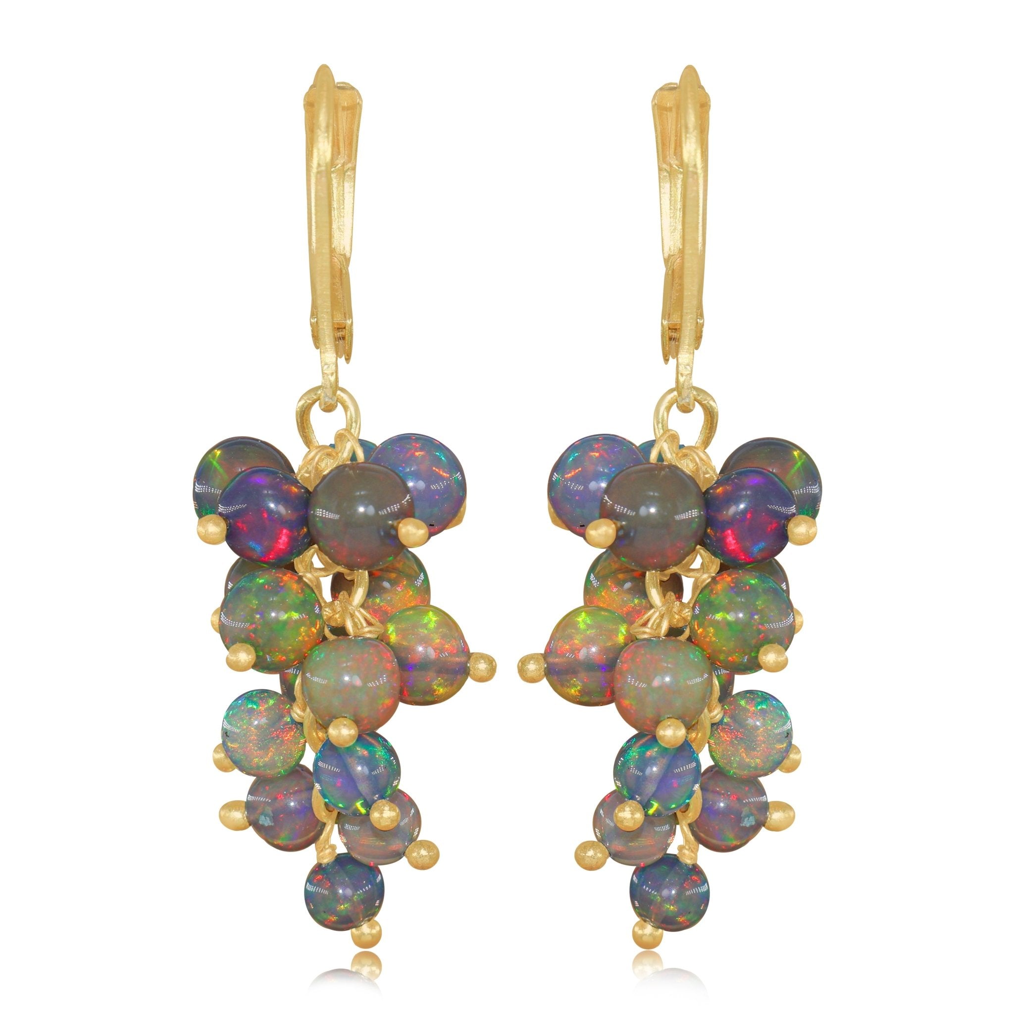 Handmade black opal earrings featuring Ethiopian opal gemstone cluster jewelry for women