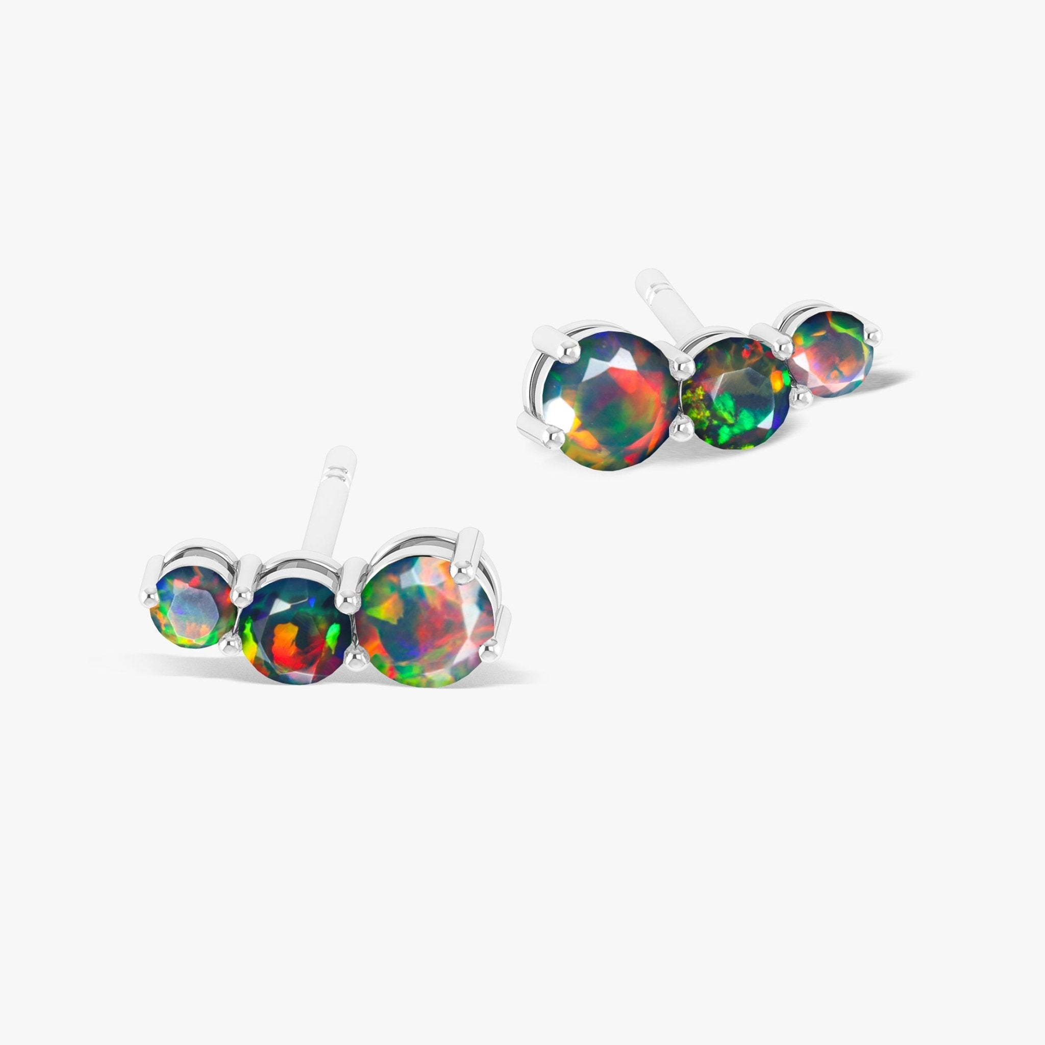 Fire Black Opal Three Stone Stud Earrings - Goodstone Jewels