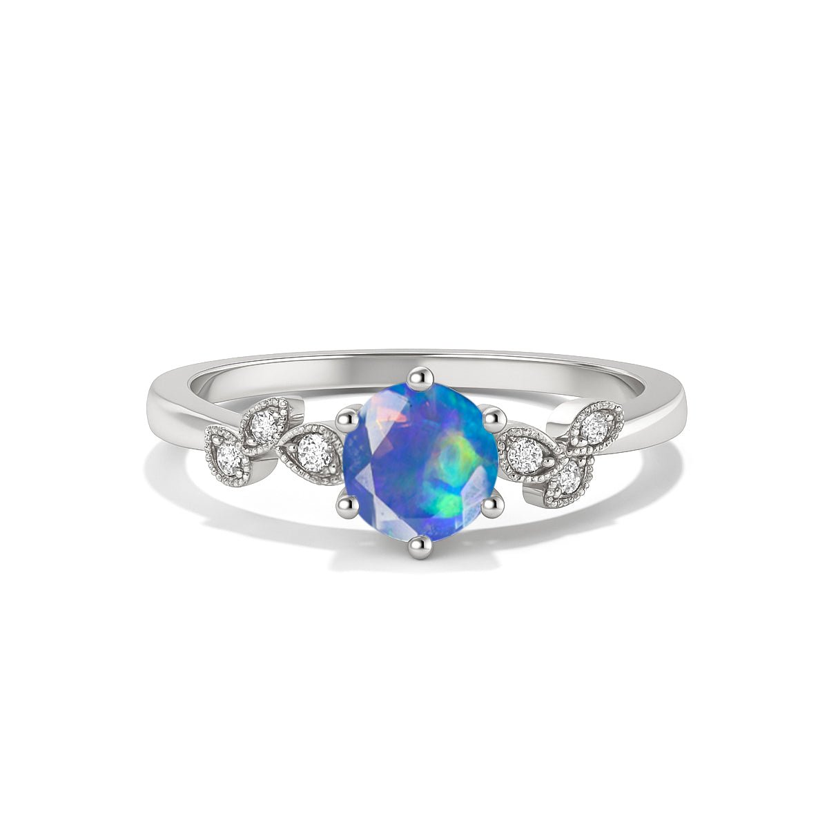 Fire Blue Opal and Cubic Zirconia Engagement Classical Solitaire Ring - Goodstone Jewels
