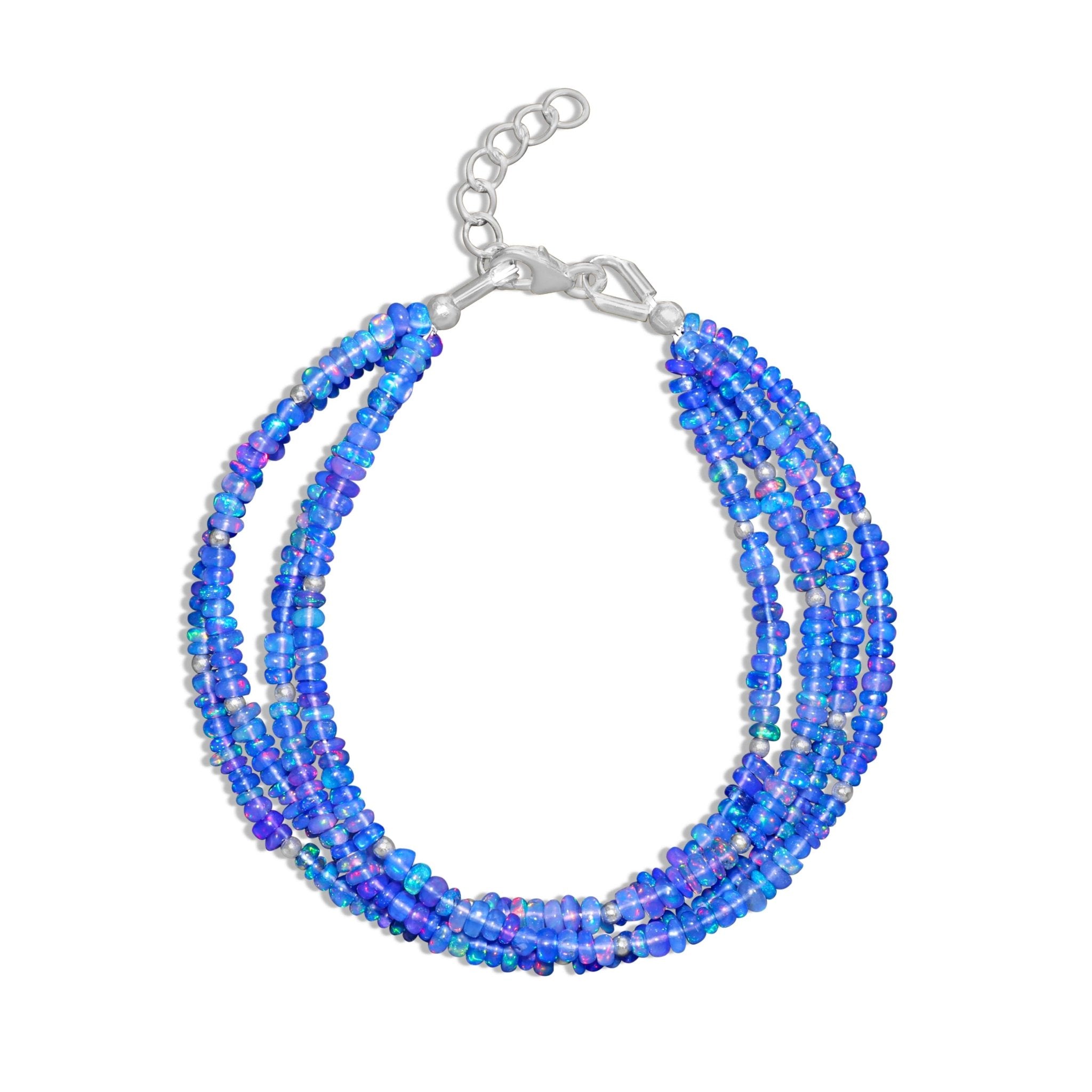 Fire Blue Opal Beaded Four Strand Handmade Bracelet - Goodstone Jewels
