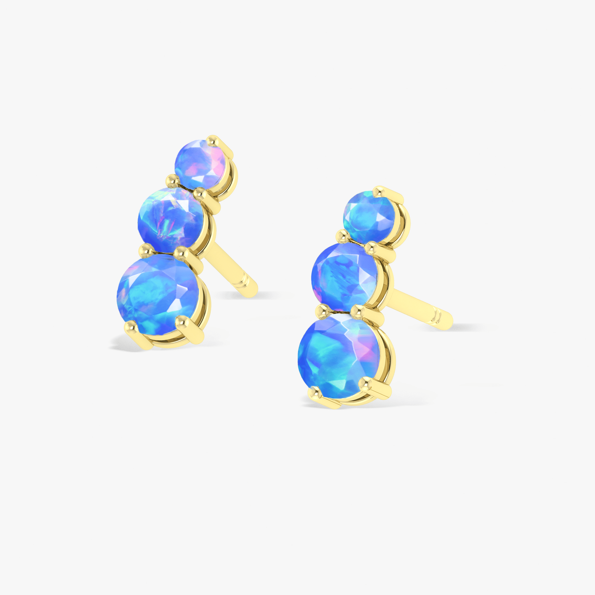 Fire Blue Opal Three Stone Stud Earrings - Goodstone Jewels