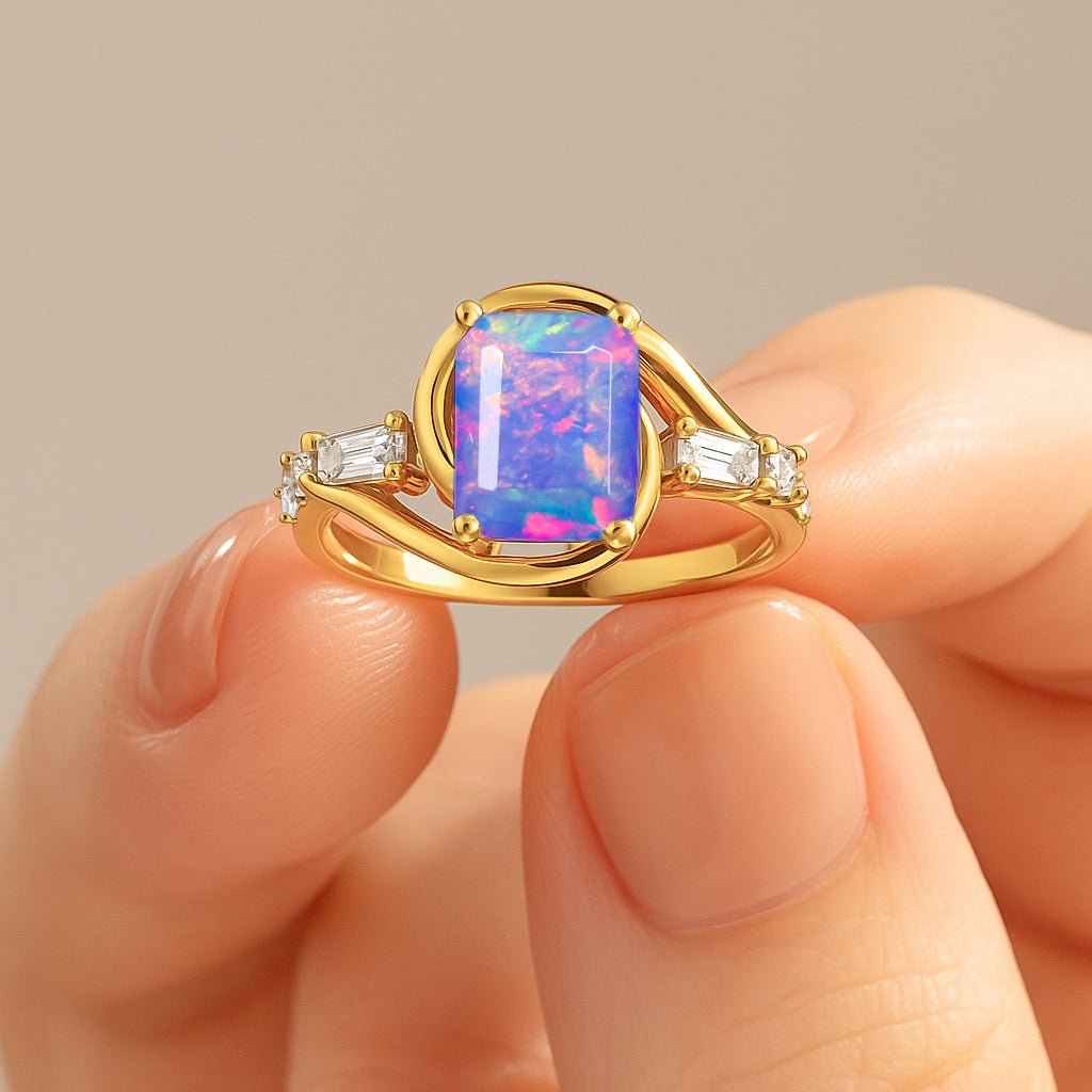 Fire Lavender Opal Gemstone Statement Ring for Women - Goodstone Jewels