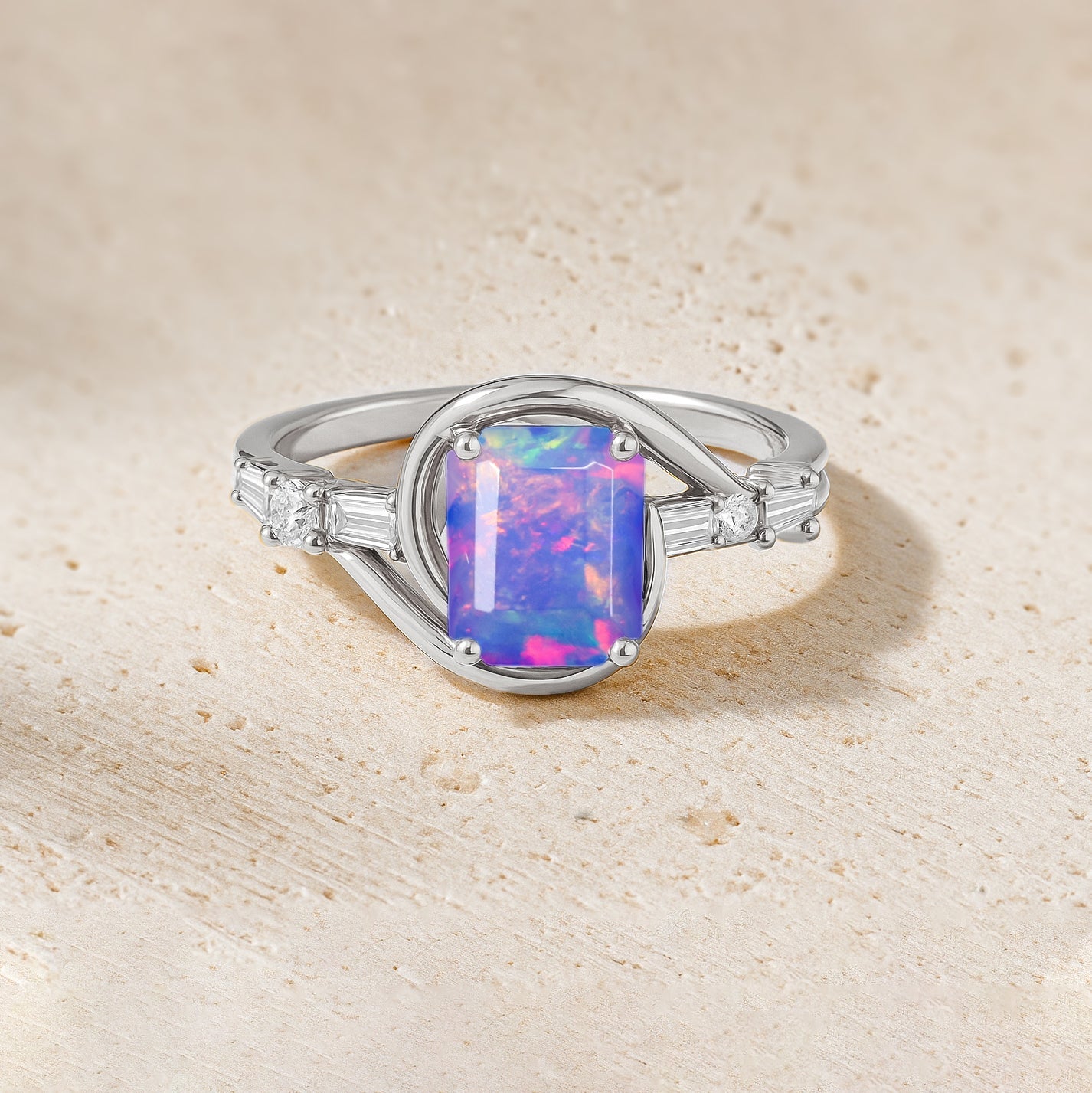 Fire Lavender Opal Gemstone Statement Ring for Women - Goodstone Jewels