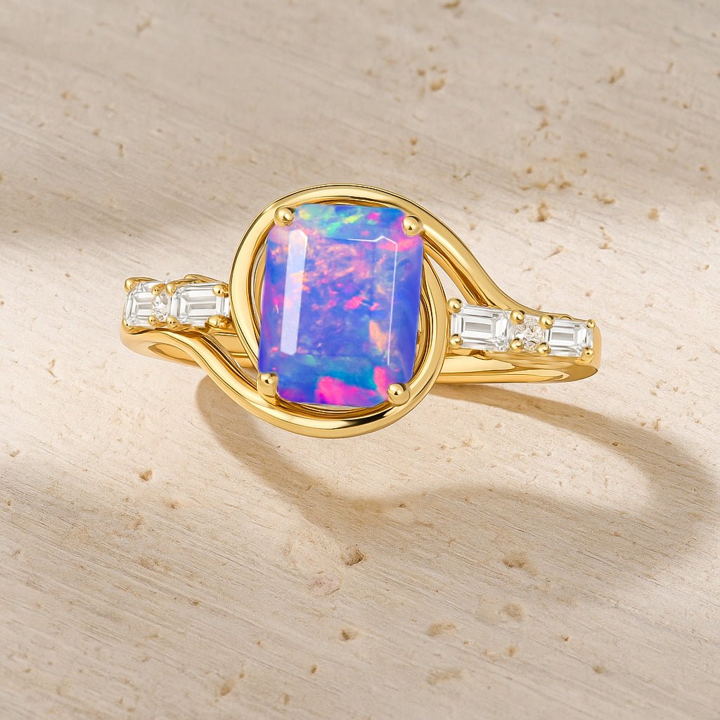 Fire Lavender Opal Gemstone Statement Ring for Women - Goodstone Jewels