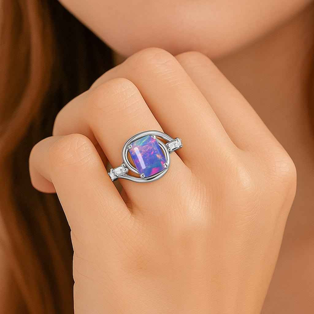 Fire Lavender Opal Gemstone Statement Ring for Women - Goodstone Jewels