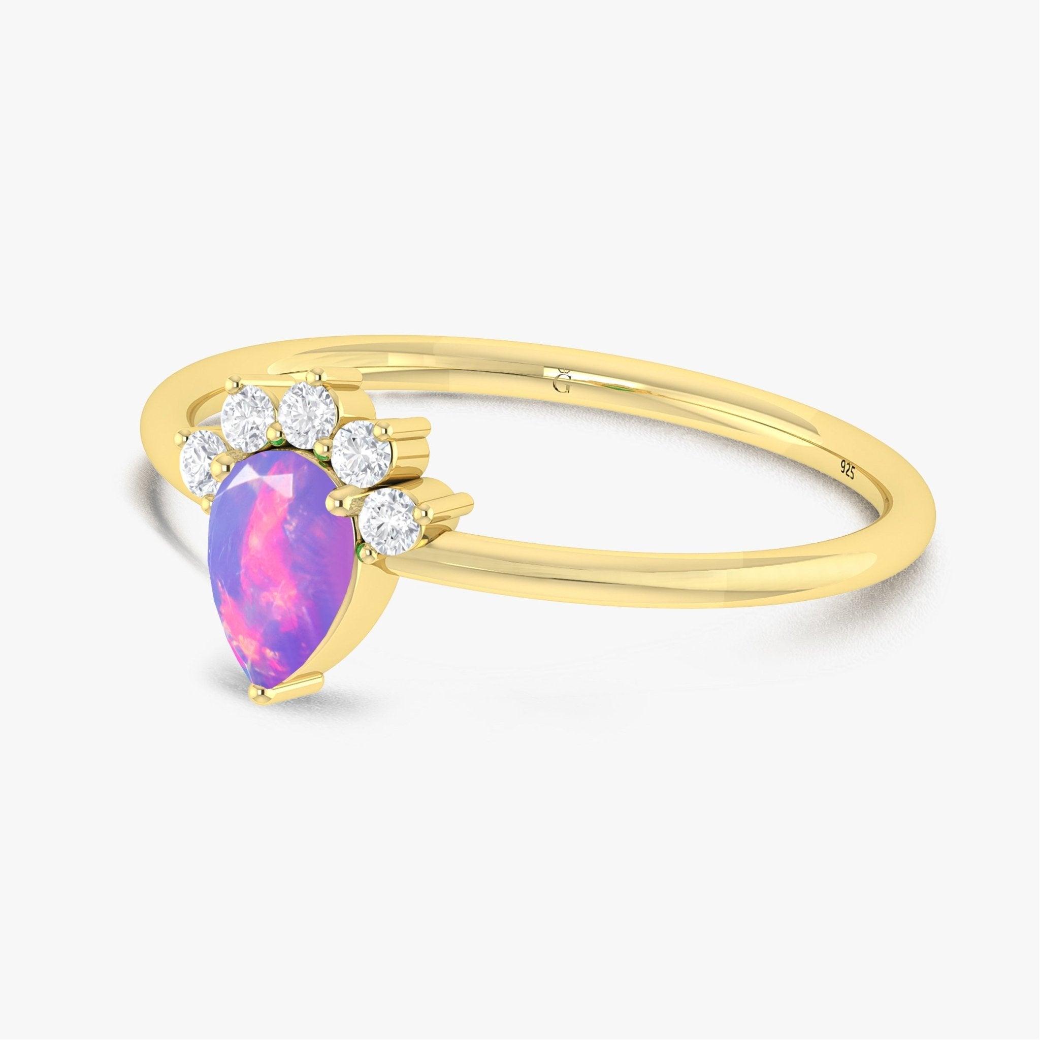 Fire Lavender Opal Pear Gemstone Ring - Goodstone Jewels