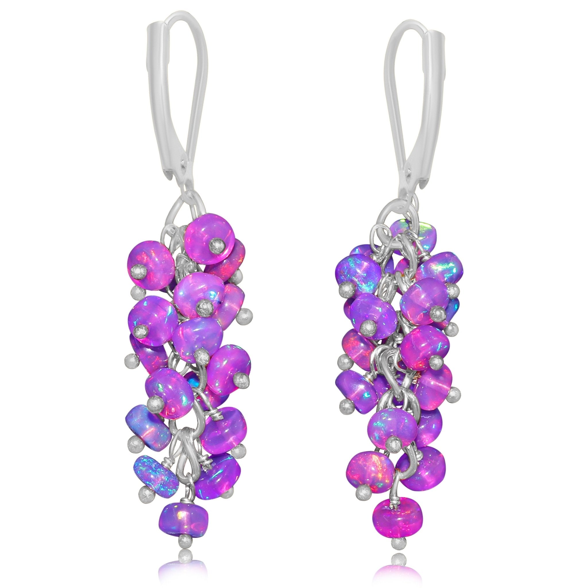 Fire Purple Opal Smooth Beads Cluster Earrings for Her - Goodstone Jewels