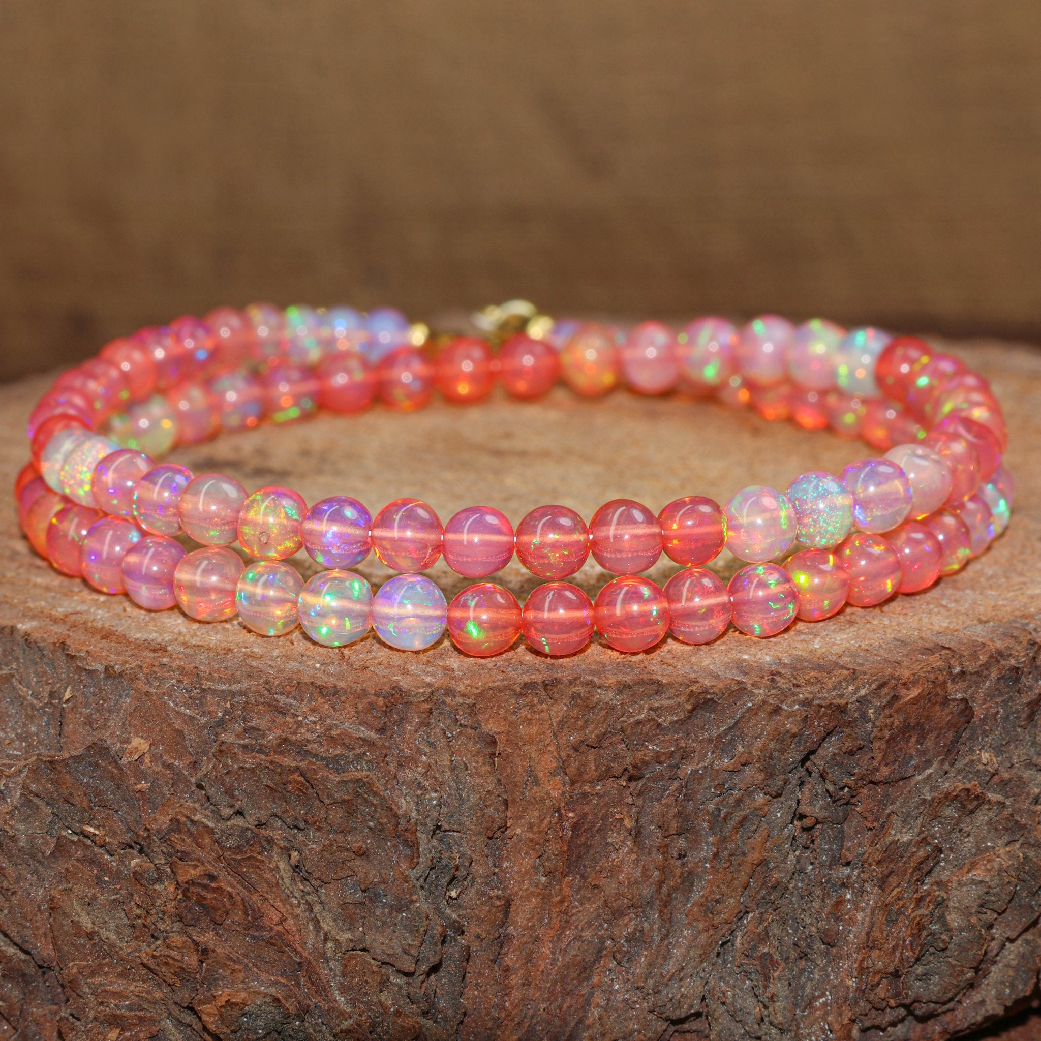 Fire Red Opal Round Gemstone Shaded Necklace - Goodstone Jewels