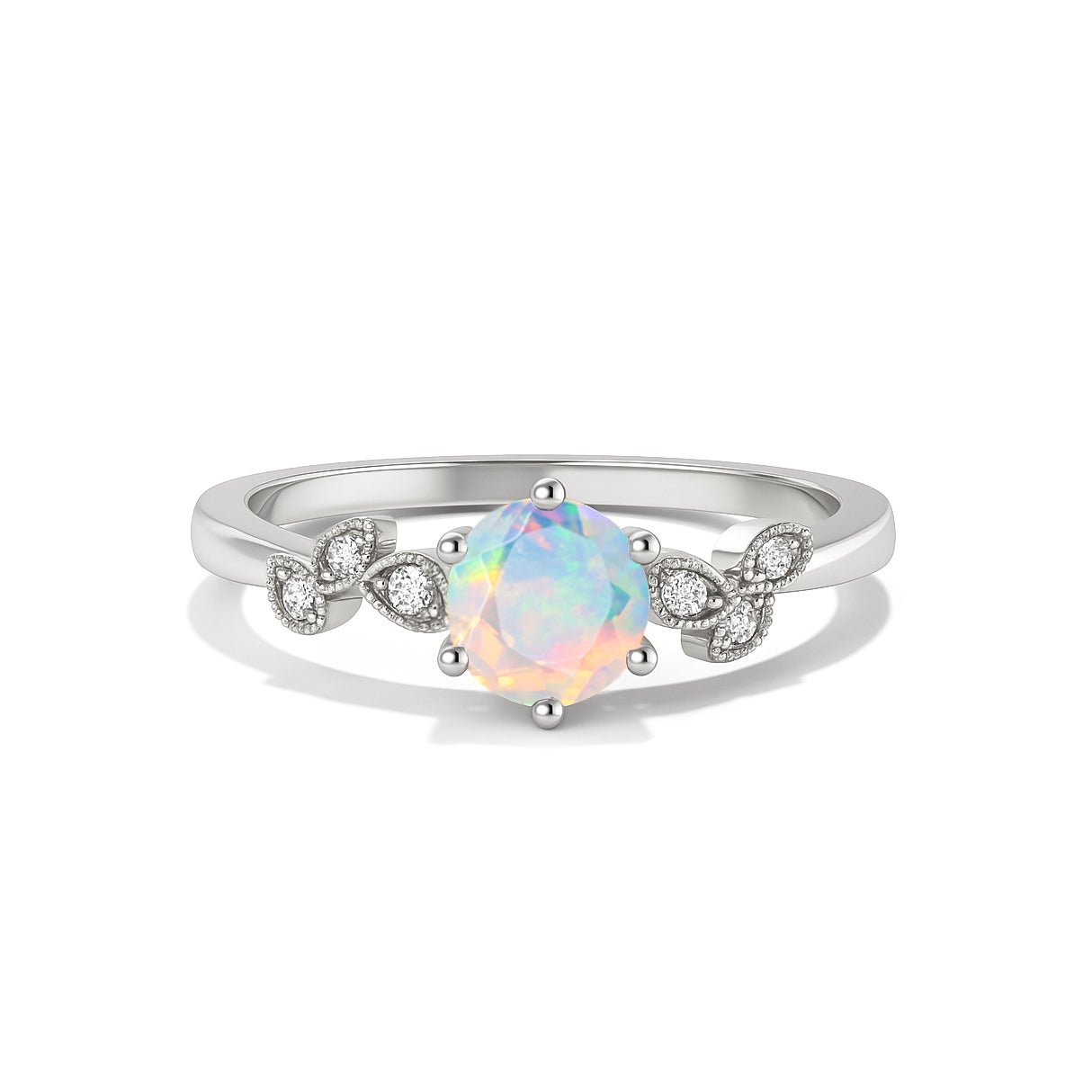 Fire White Opal and Cubic Zirconia Engagement Classical Solitaire Ring - Goodstone Jewels