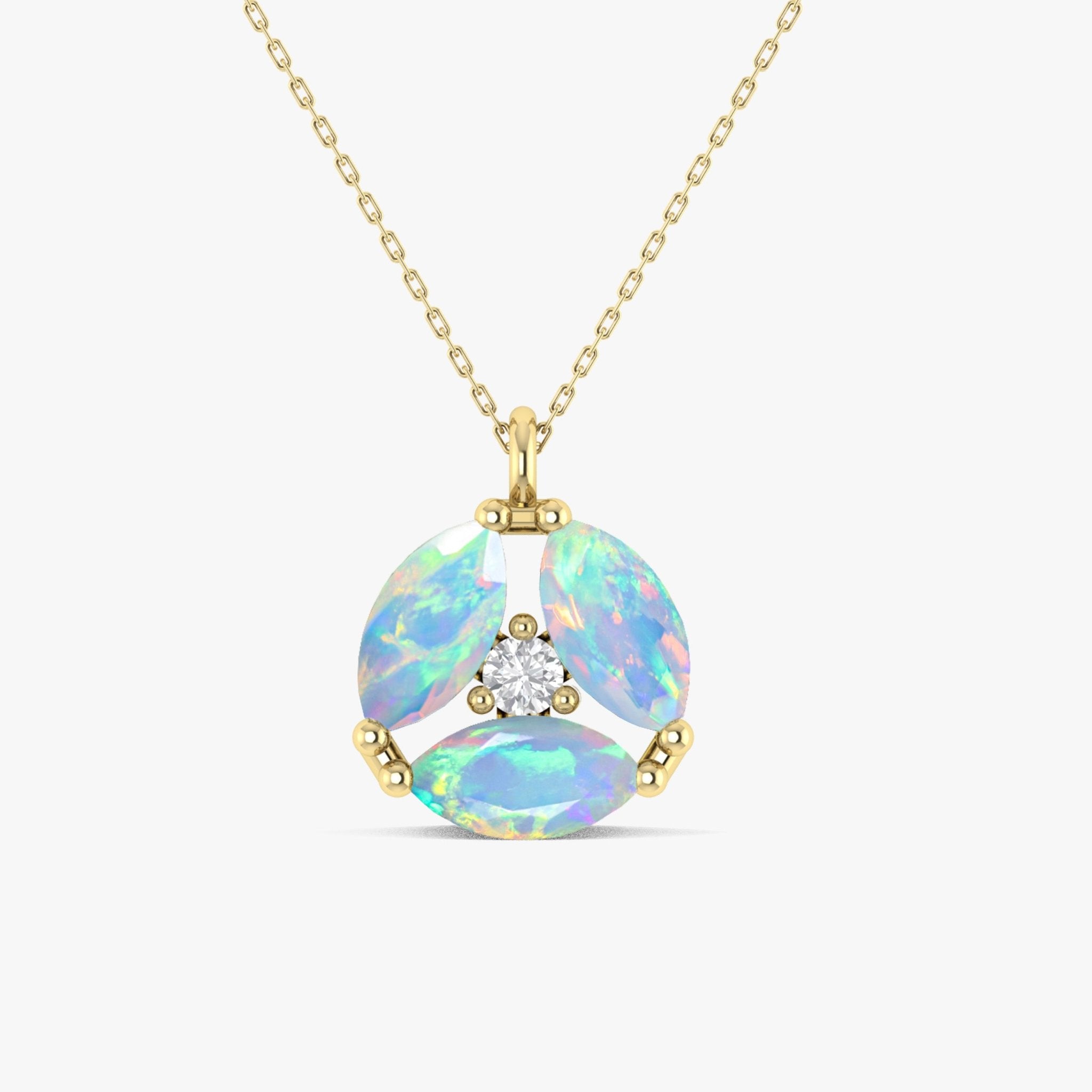 Fire White Opal Three Stone Round Pendant - Goodstone Jewels