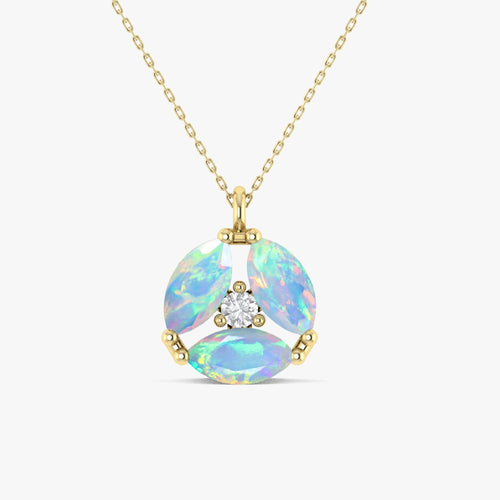 Fire White Opal Three Stone Round Pendant
