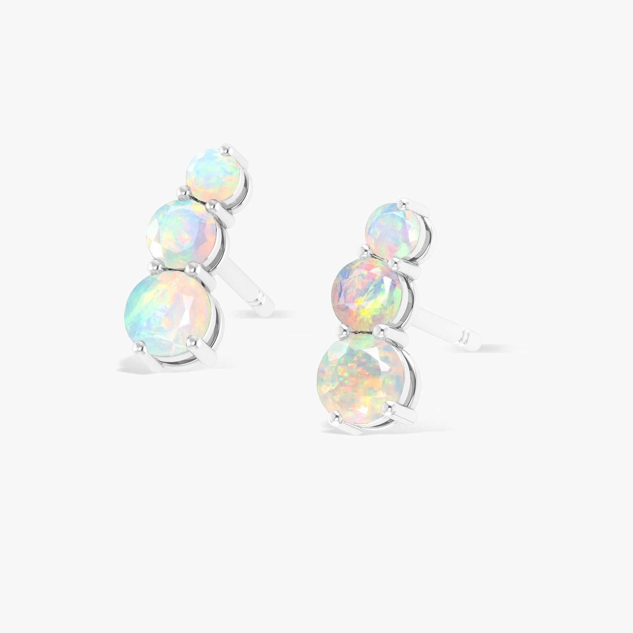 Fire White Opal Three Stone Stud Earrings - Goodstone Jewels