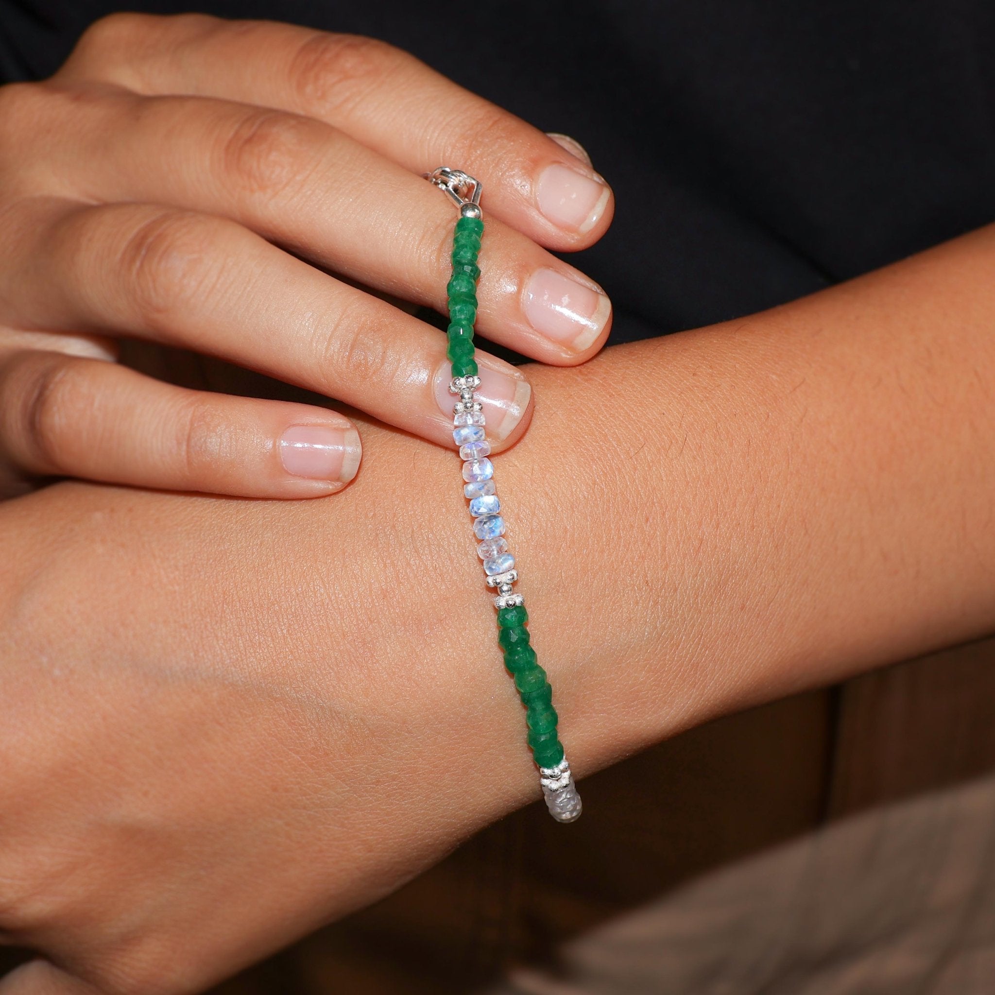Gemstone Beauty Moonstone and Emerald Beaded Bracelet - Goodstone Jewels