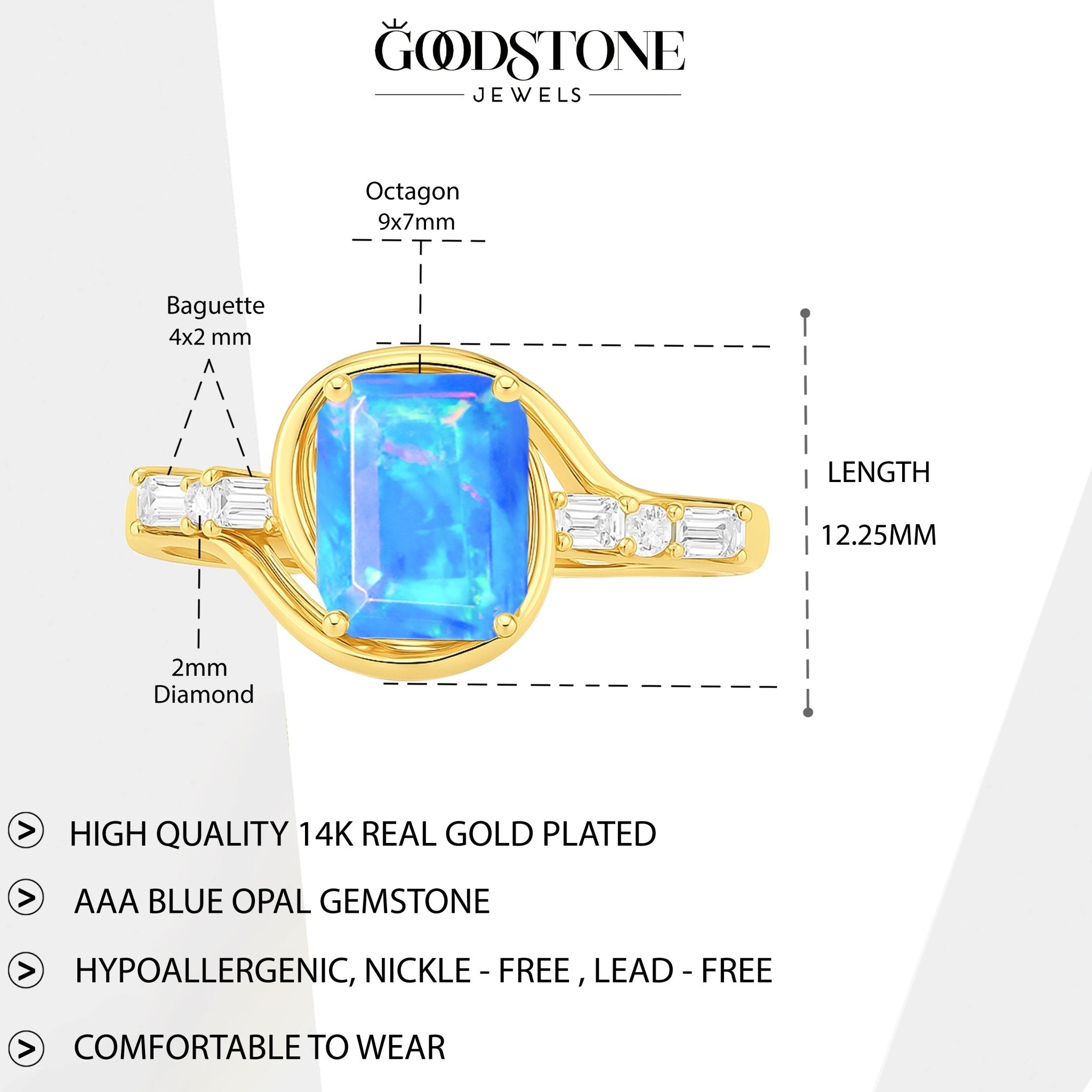 Genuine Blue Opal Gemstone Statement Ring for Women - Goodstone Jewels