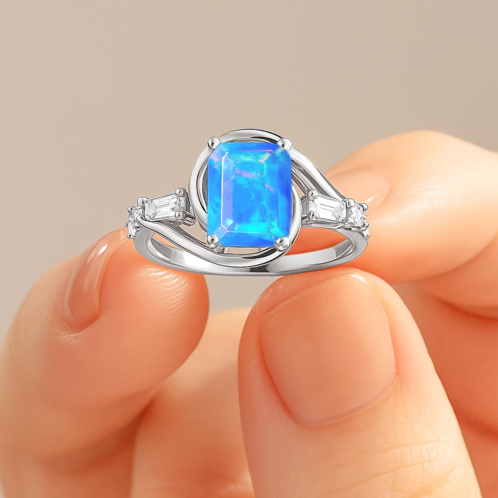 Genuine Blue Opal Gemstone Statement Ring for Women - Goodstone Jewels