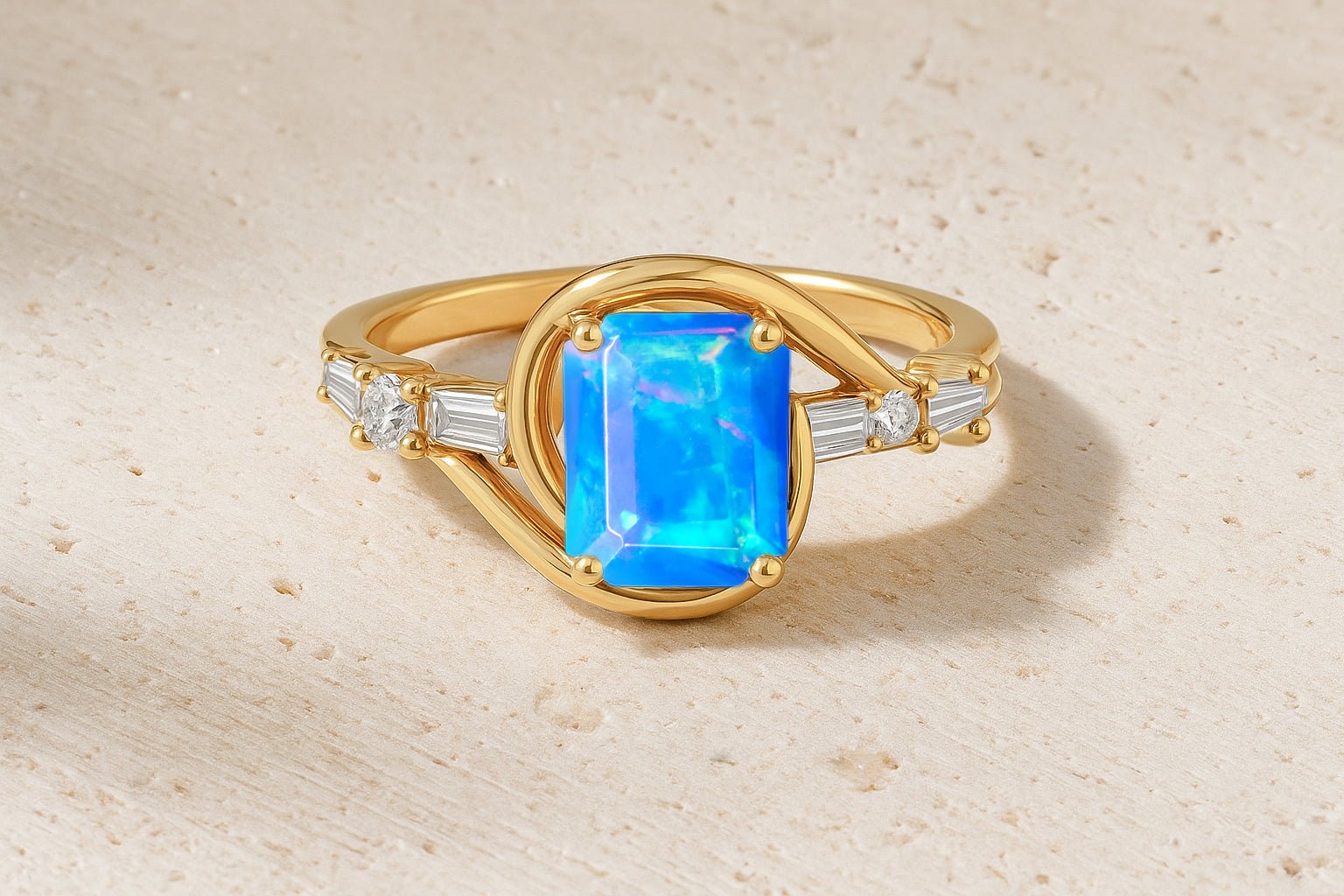Genuine Blue Opal Gemstone Statement Ring for Women - Goodstone Jewels