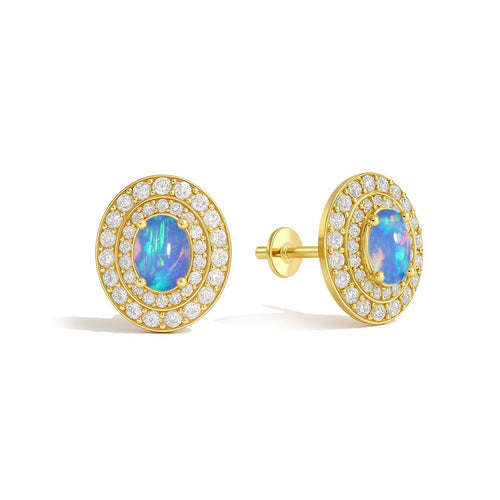 Blue Opal Halo Stud Earrings in Sterling Silver