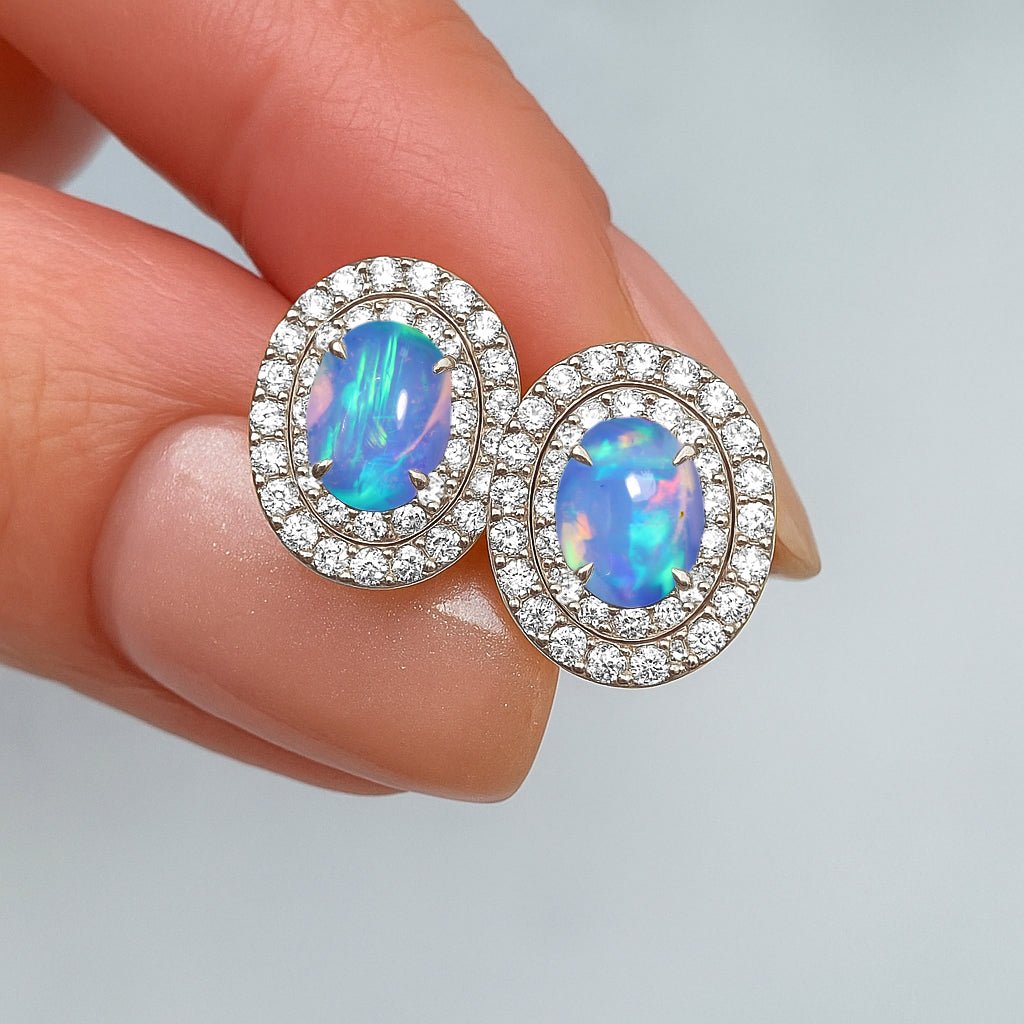 Genuine Blue Opal Push Back Stud Earrings for Her - Goodstone Jewels