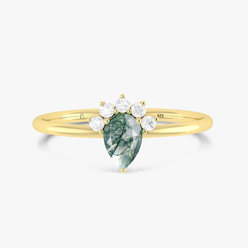 Genuine Moss Agate Pear Gemstone Ring
